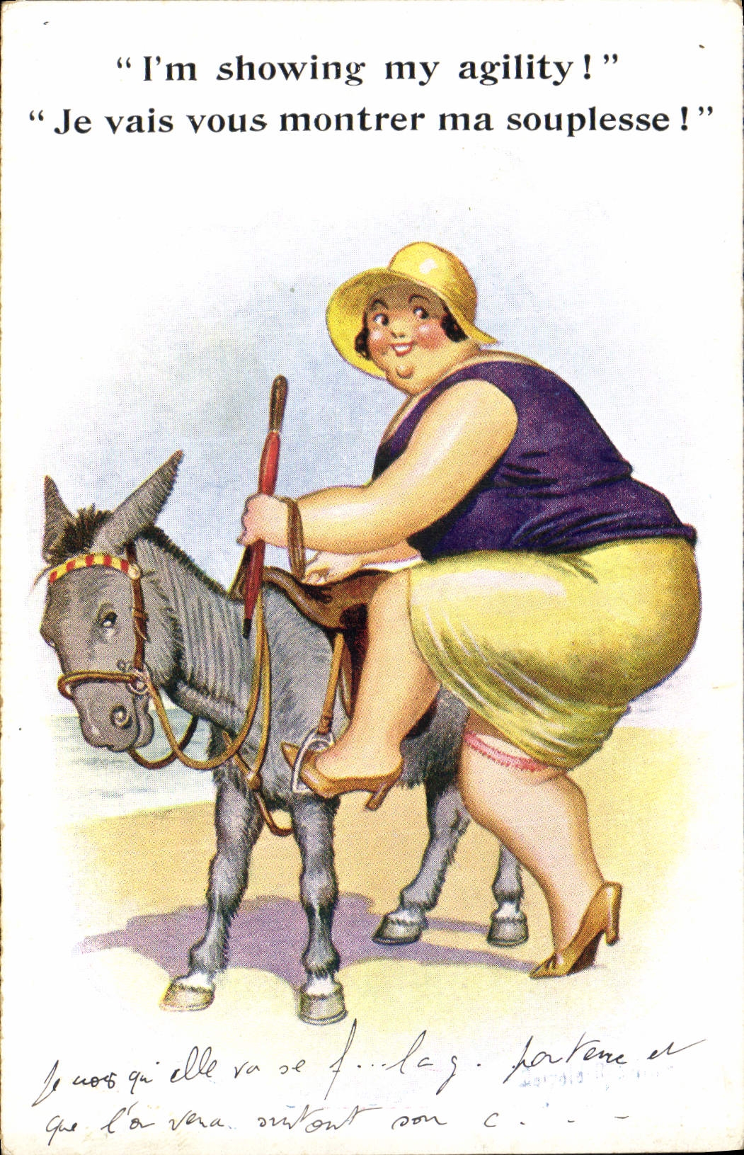 Vintage Postcard Fantasy Illustrator Woman Donkey Mule