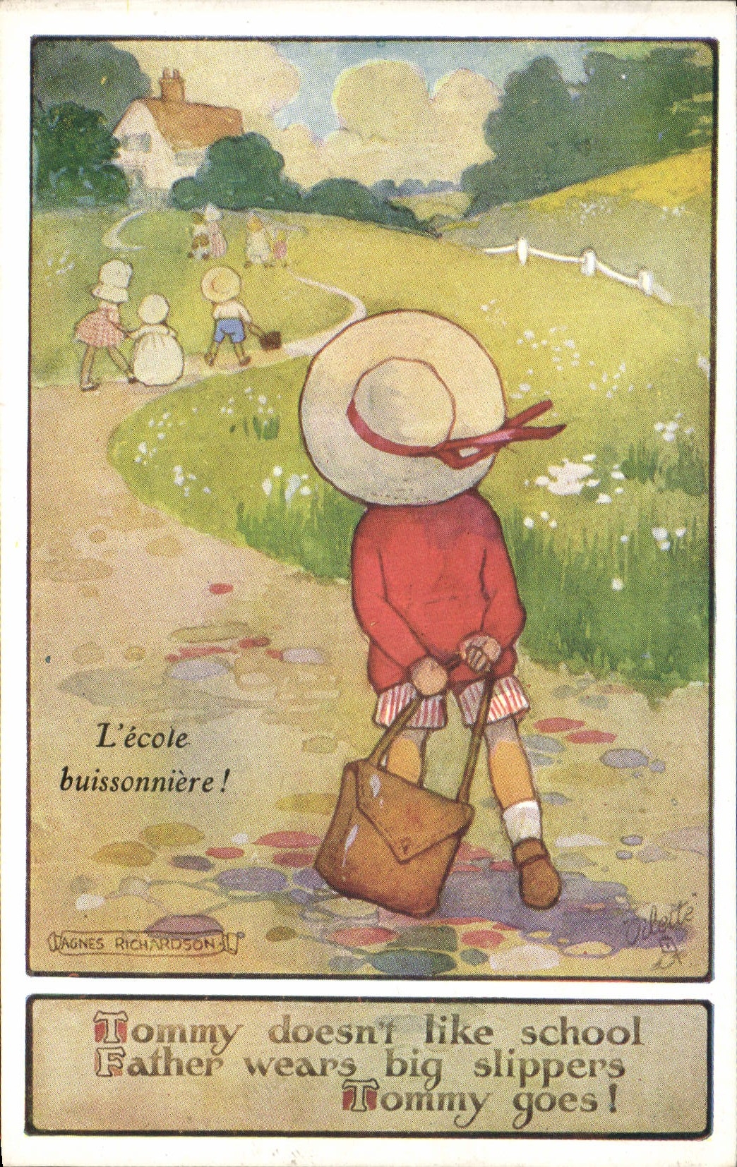 Vintage Postcard Fantasy Illustrator Child the school buissonniere