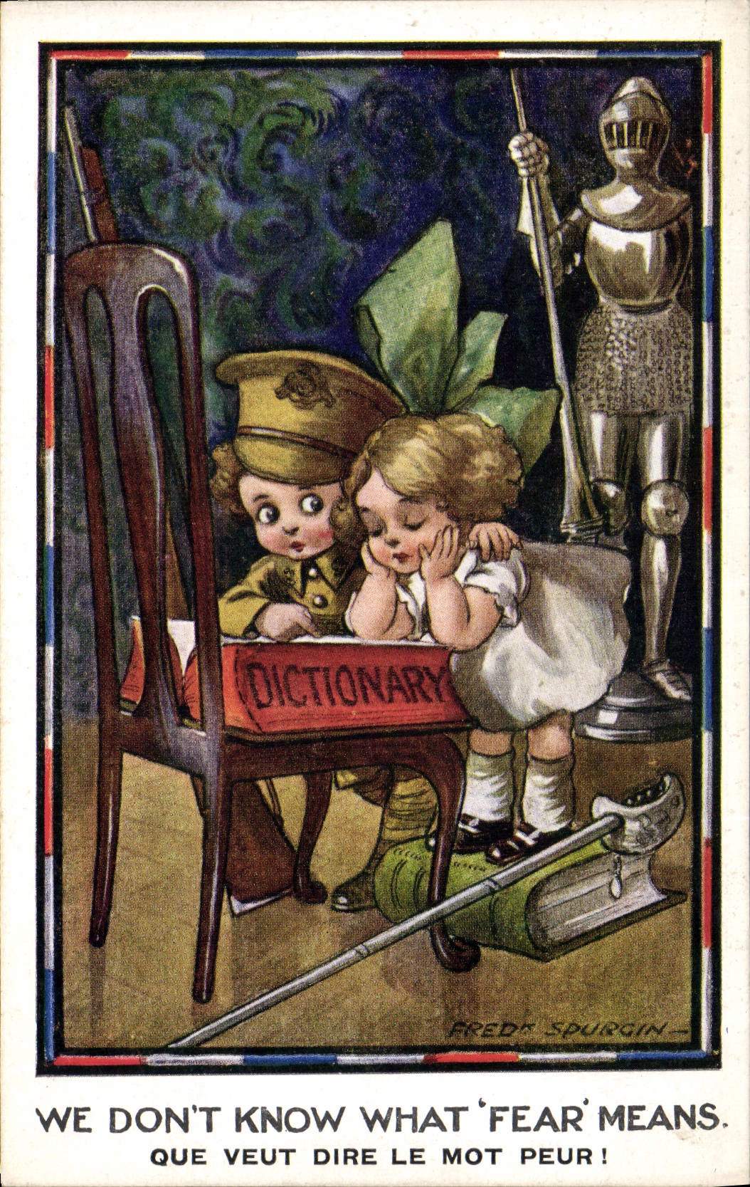 Vintage Postcard Fantasy Illustrator Children Militaria Dictionary
