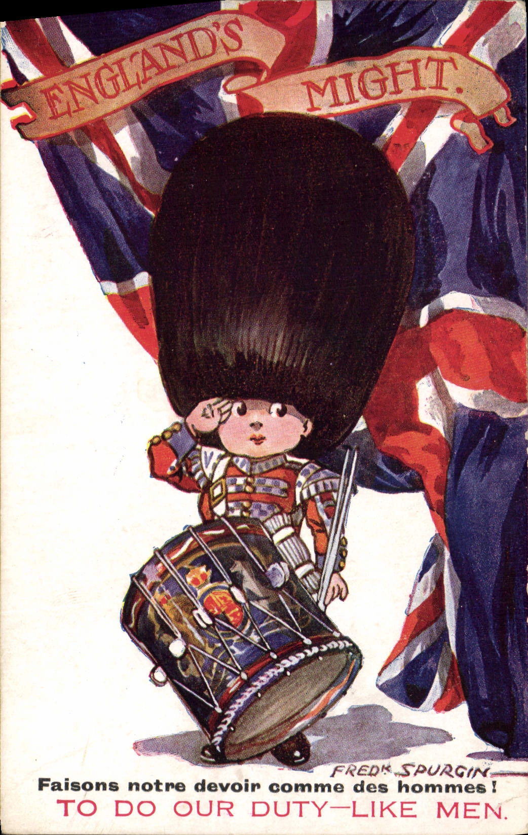 Vintage Postcard Fantasy Illustrator Fred Spurgin England' S Might Militaria