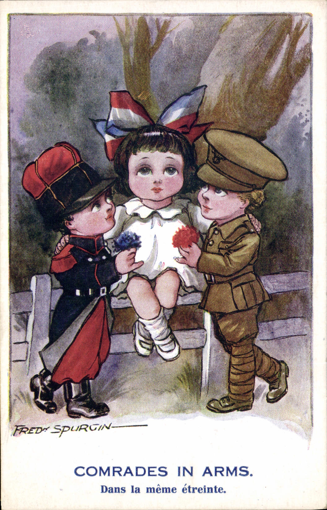 Vintage Postcard Fantasy Illustrator Fred Spurgin Comrades in arms Militaria
