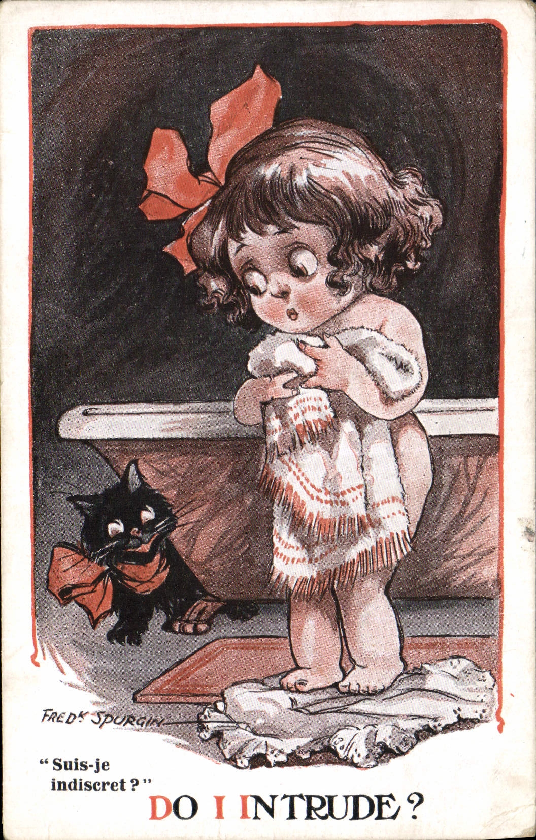 Vintage Postcard Fantasy Illustrator Fred Spurgin Child Cat