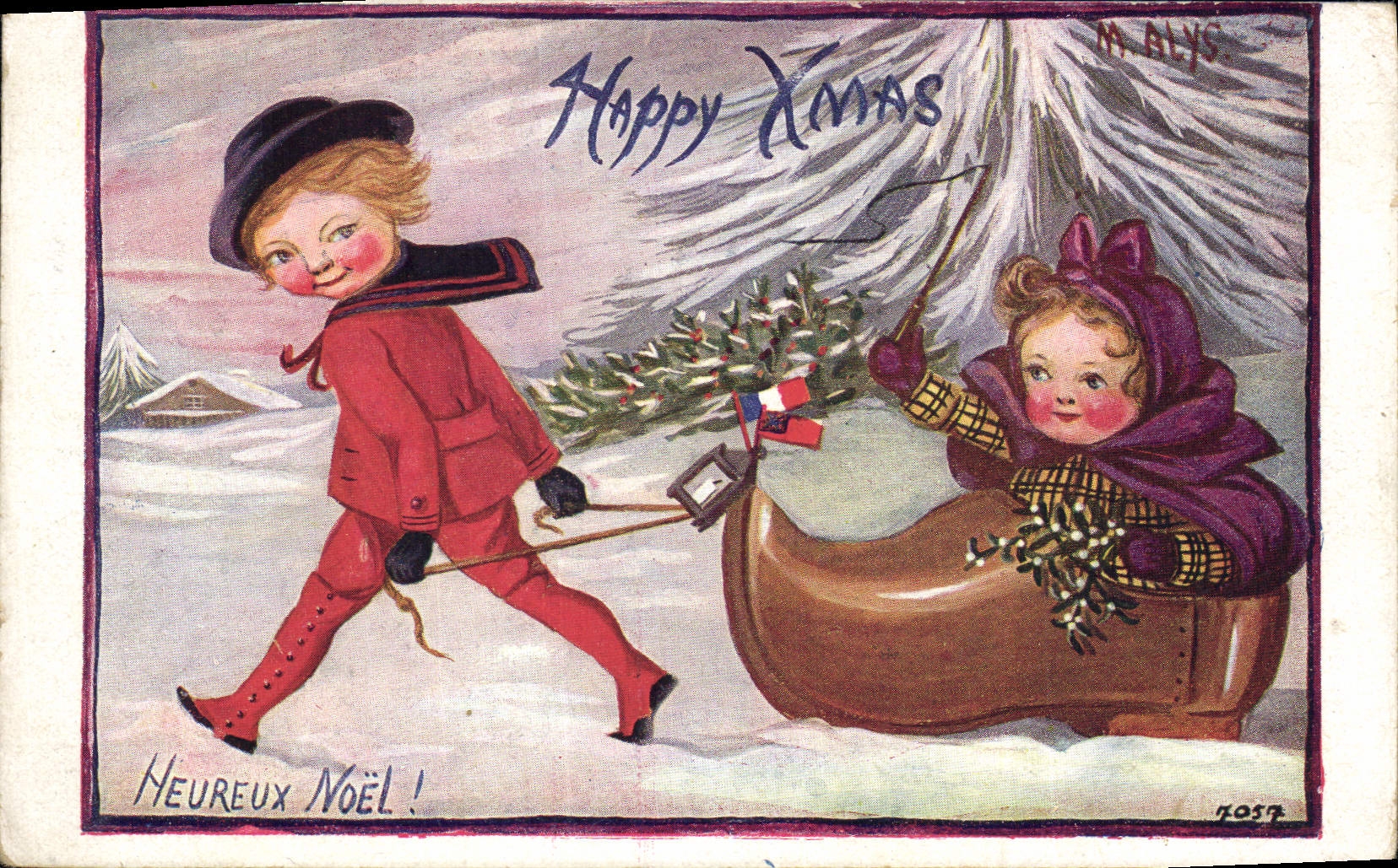 Vintage Postcard Fantasy Illustrator Children Shoe Christmas