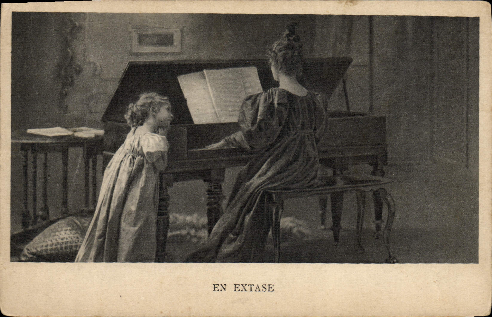 Postal Mujer - niño en éxtasis Violín