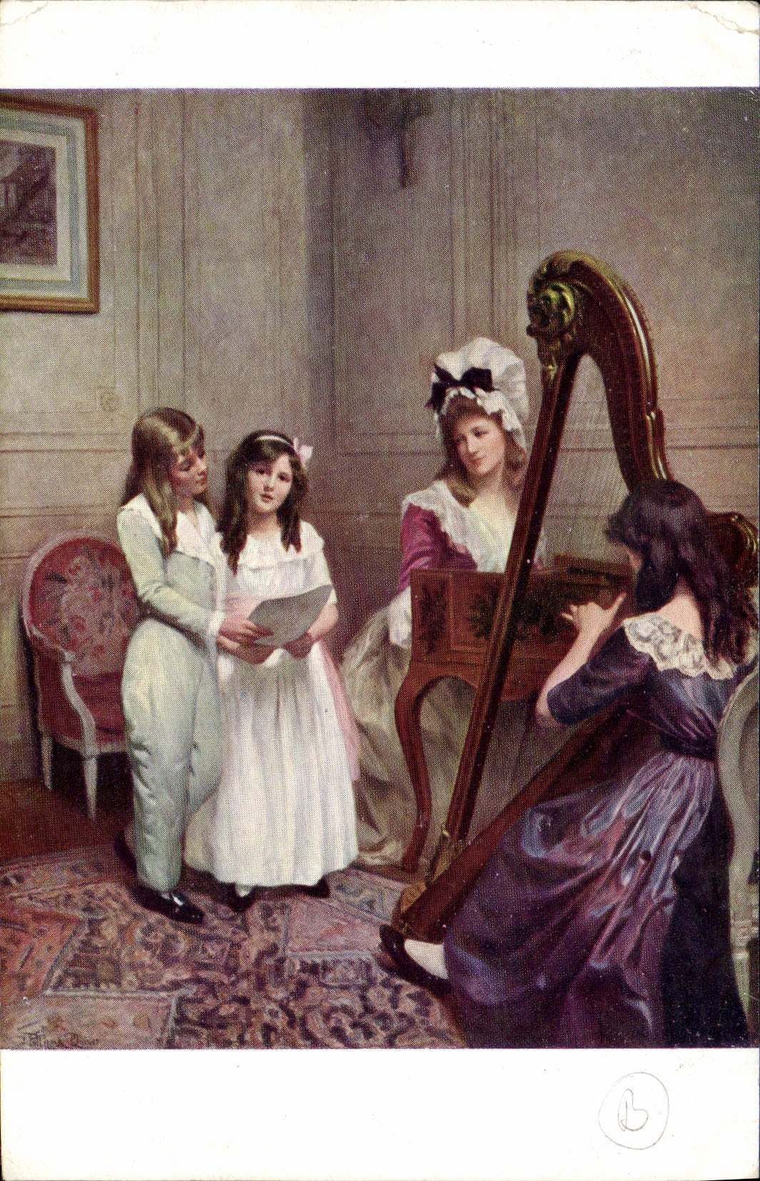 Postal Salón de París Philippar Quinet el pequeño concierto