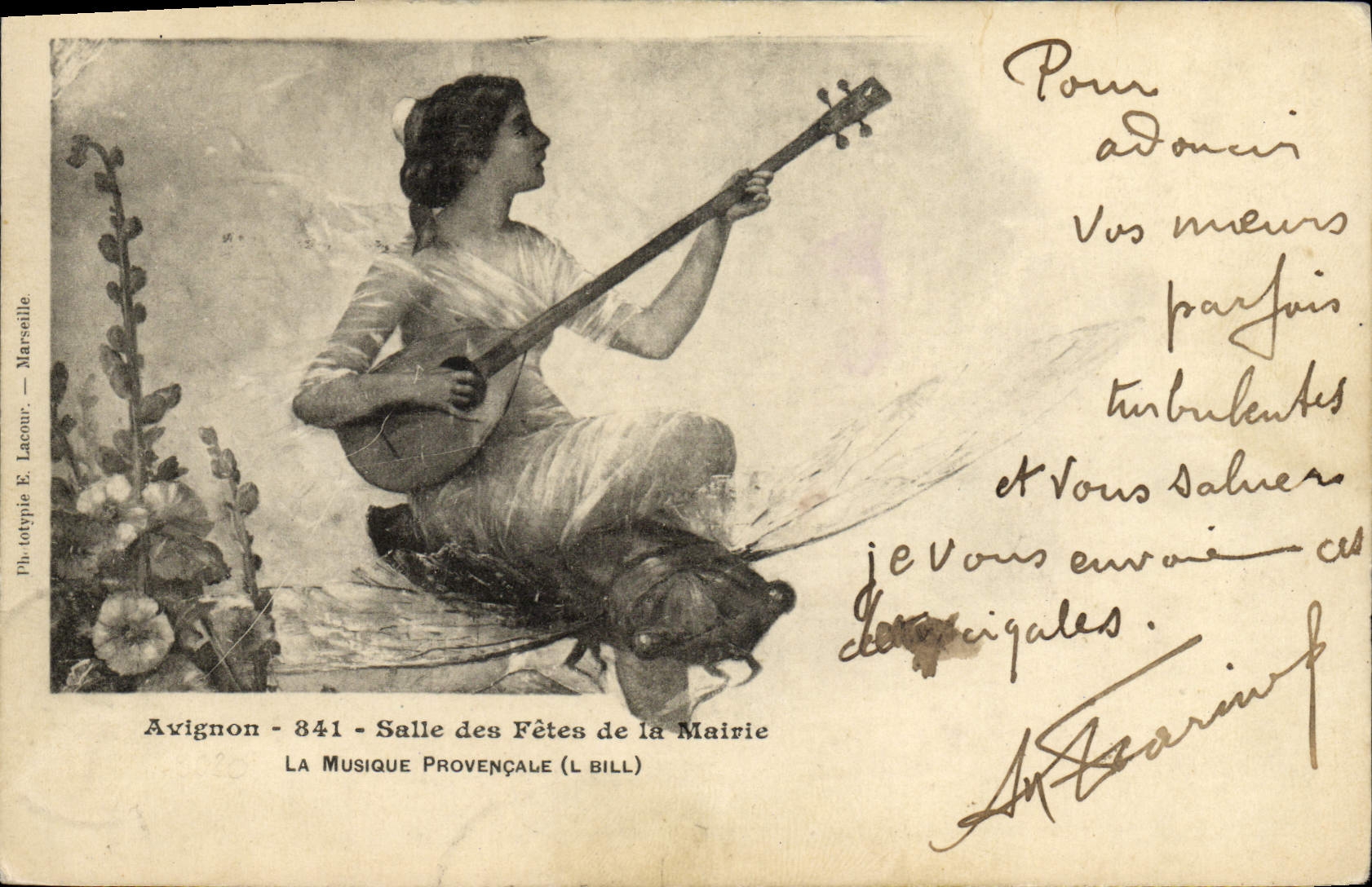 Postal Aviñón Sala de las fiestas del ayuntamiento la música provenzal