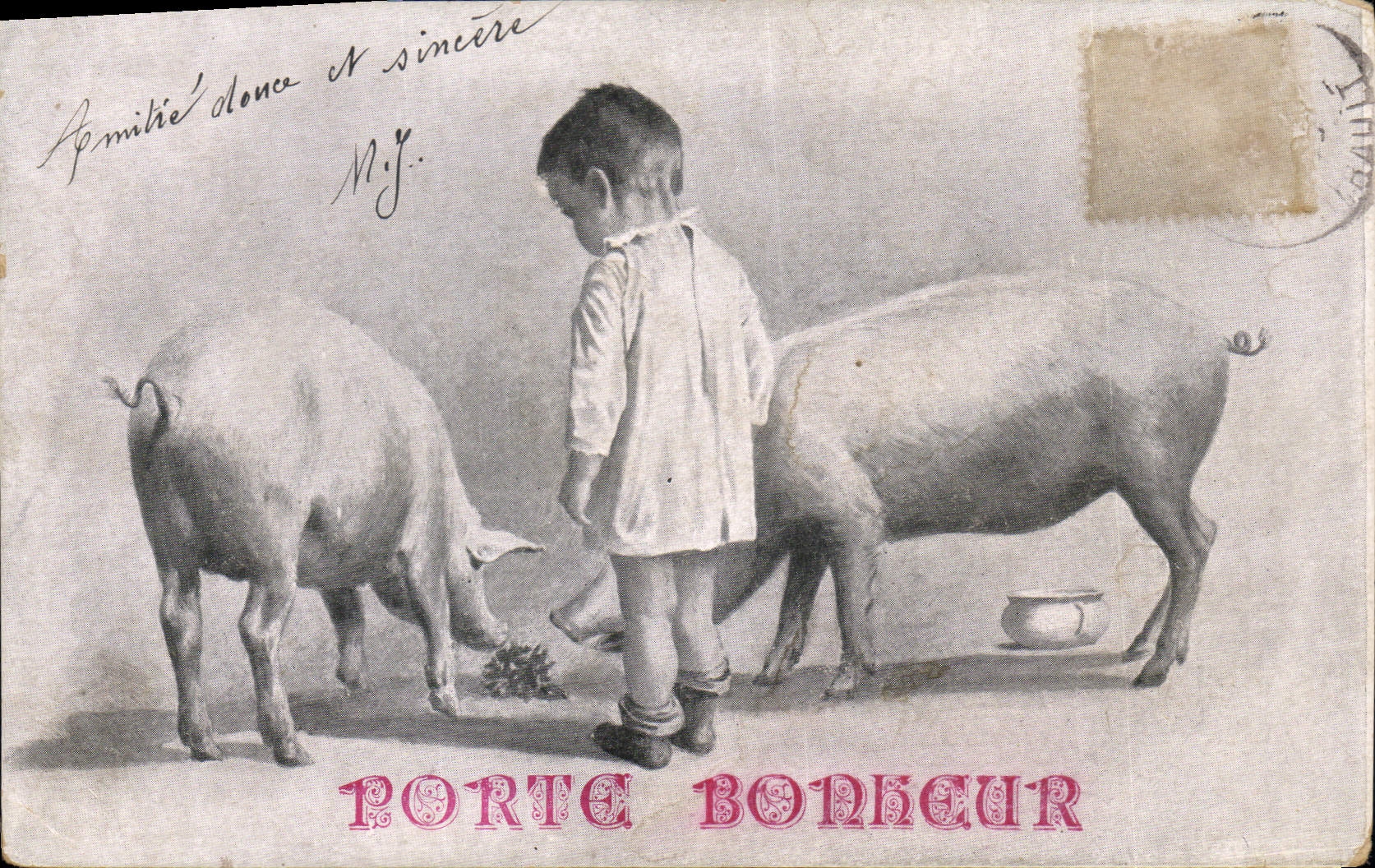 CPA Cochon Porc Enfant Porte bonheur