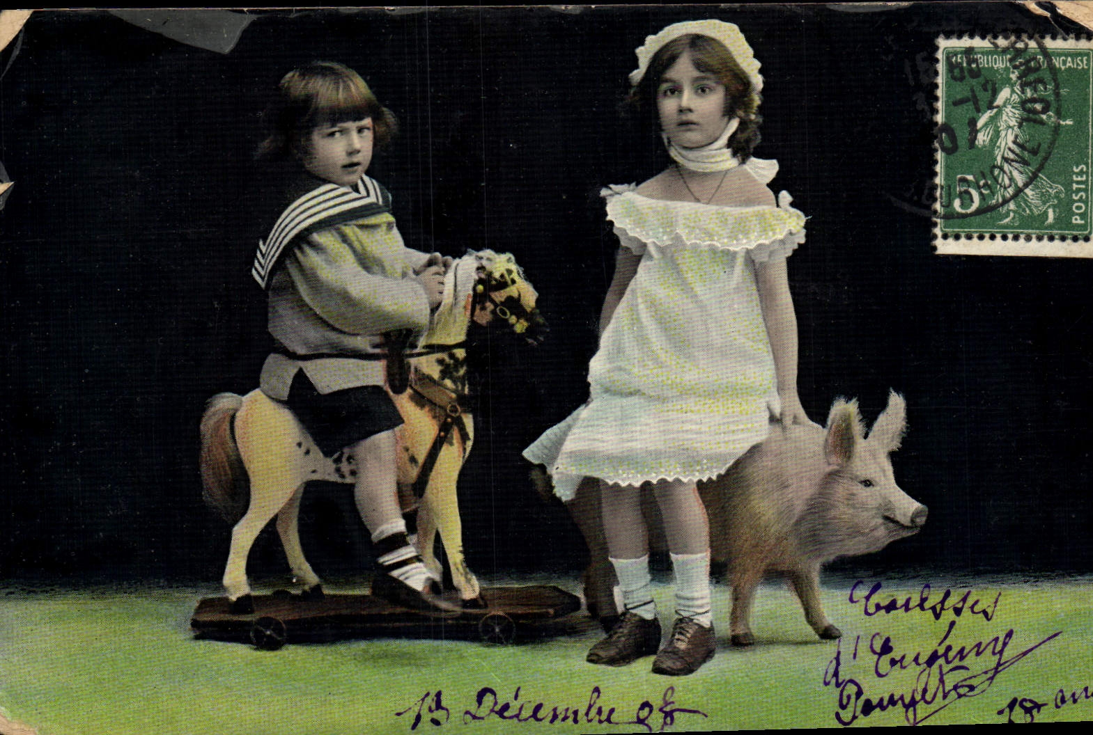 CPA Cochon Porc Enfants