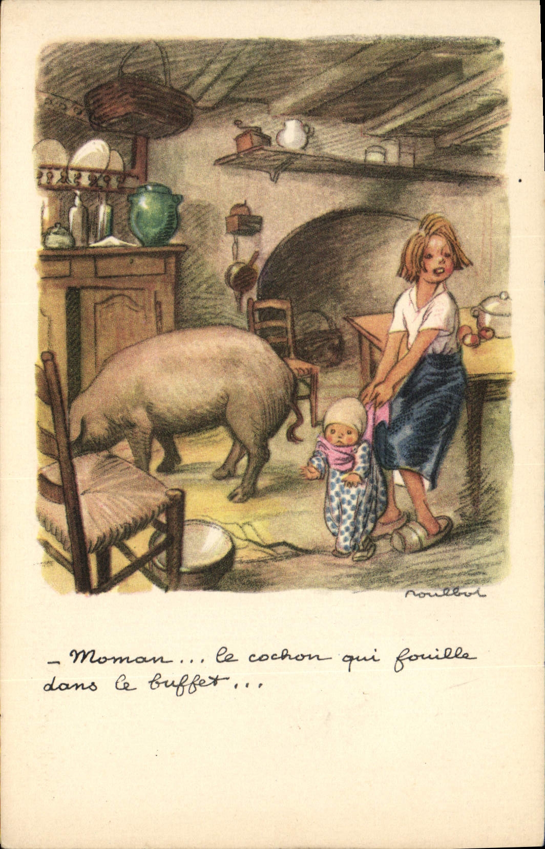 CPA Cochon Porc Illustrateur Poilbot 