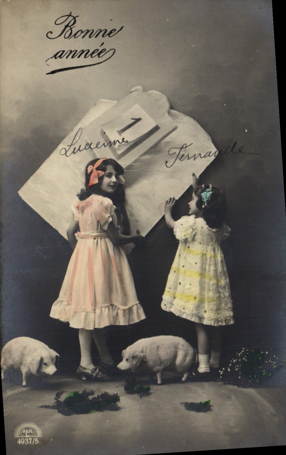 CPA Cochon Porc Enfants Bonne annee 