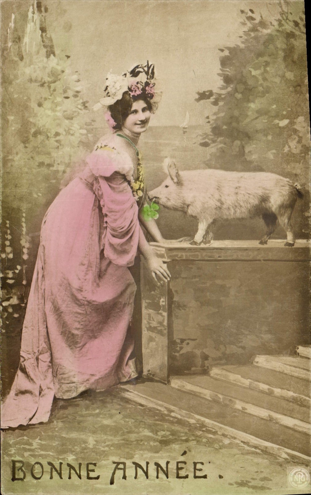 CPA Cochon Porc Femme 