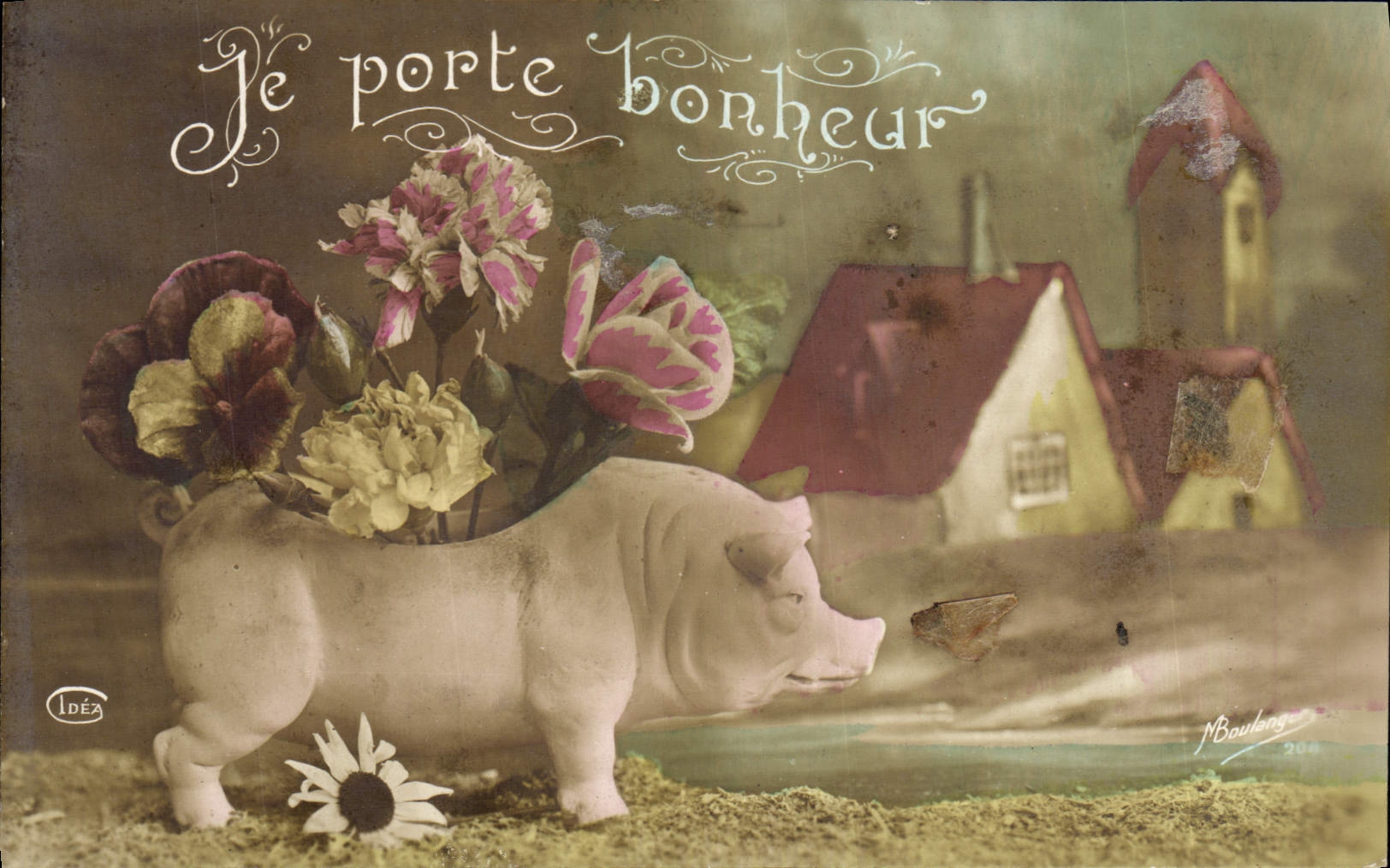 CPA Cochon Porc Je porte bonheur 