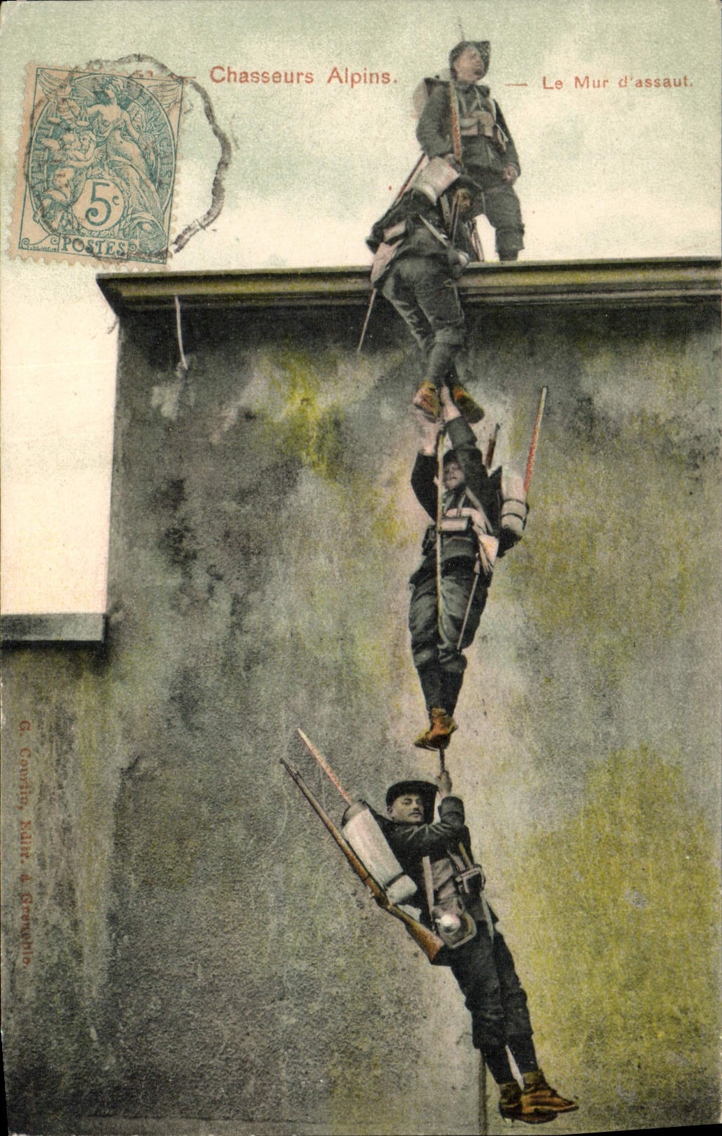 CPA Militaria Chasseurs alpins Le mur d'assaut