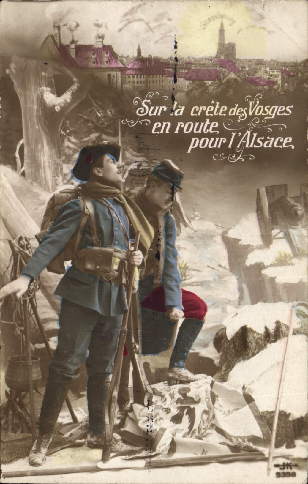 Vintage Postcard Militaria Alpine hunters On Crete of the Vosges on the way for Alsace