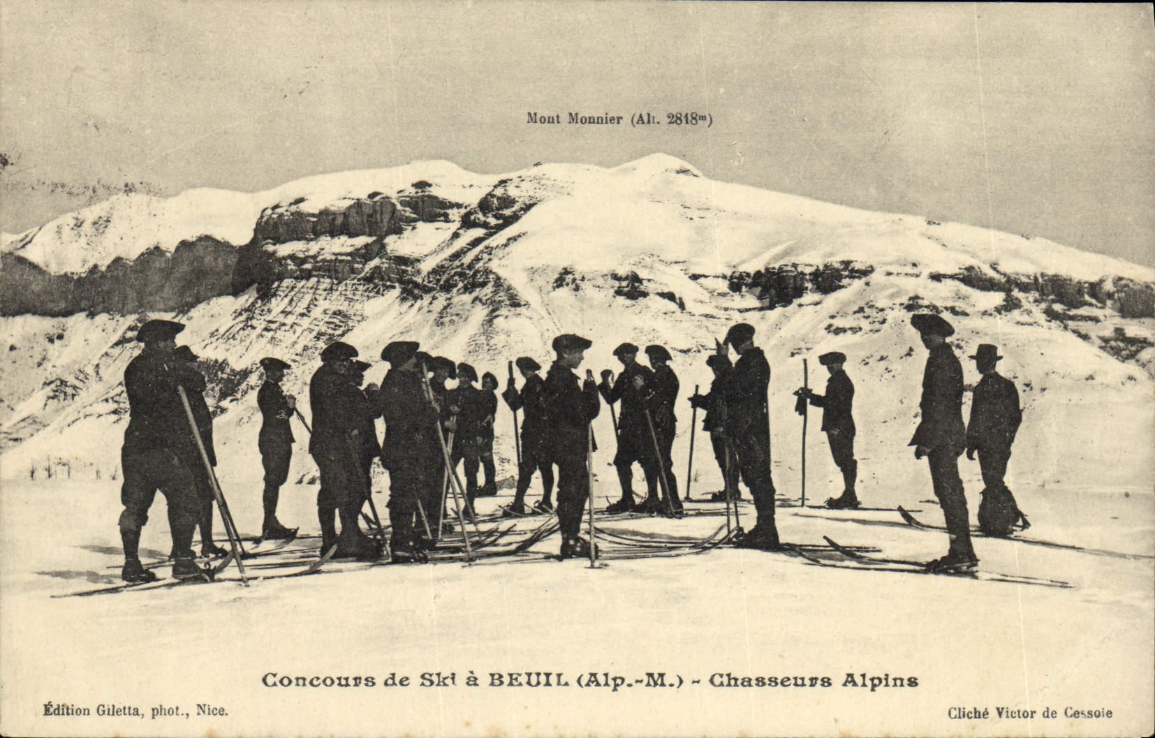 Vintage Postcard Militaria Alpine hunters Contest of ski has Beuil
