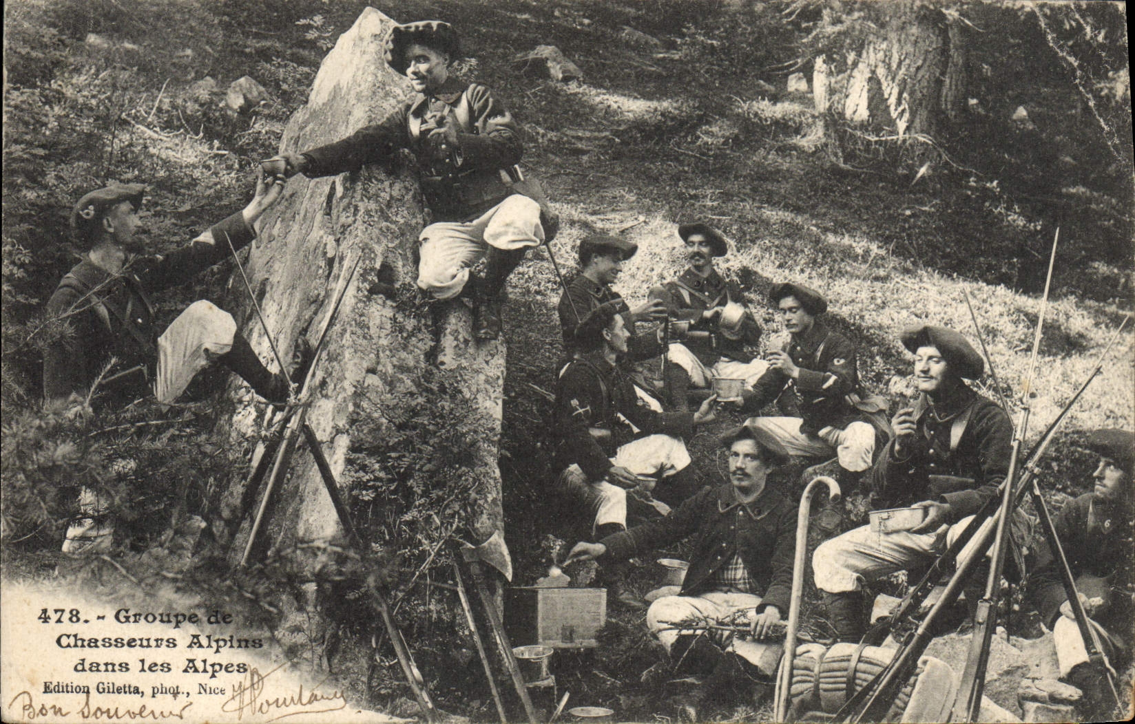 Vintage Postcard Militaria Alpine hunters in the Alps