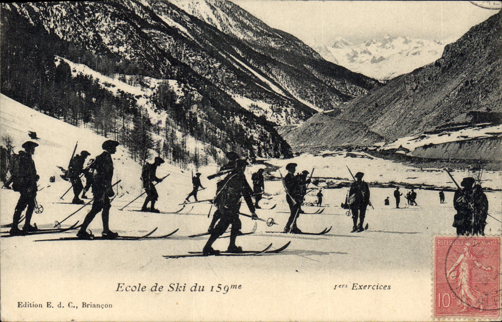 Vintage Postcard Militaria Alpine hunters School of ski of the 159eme