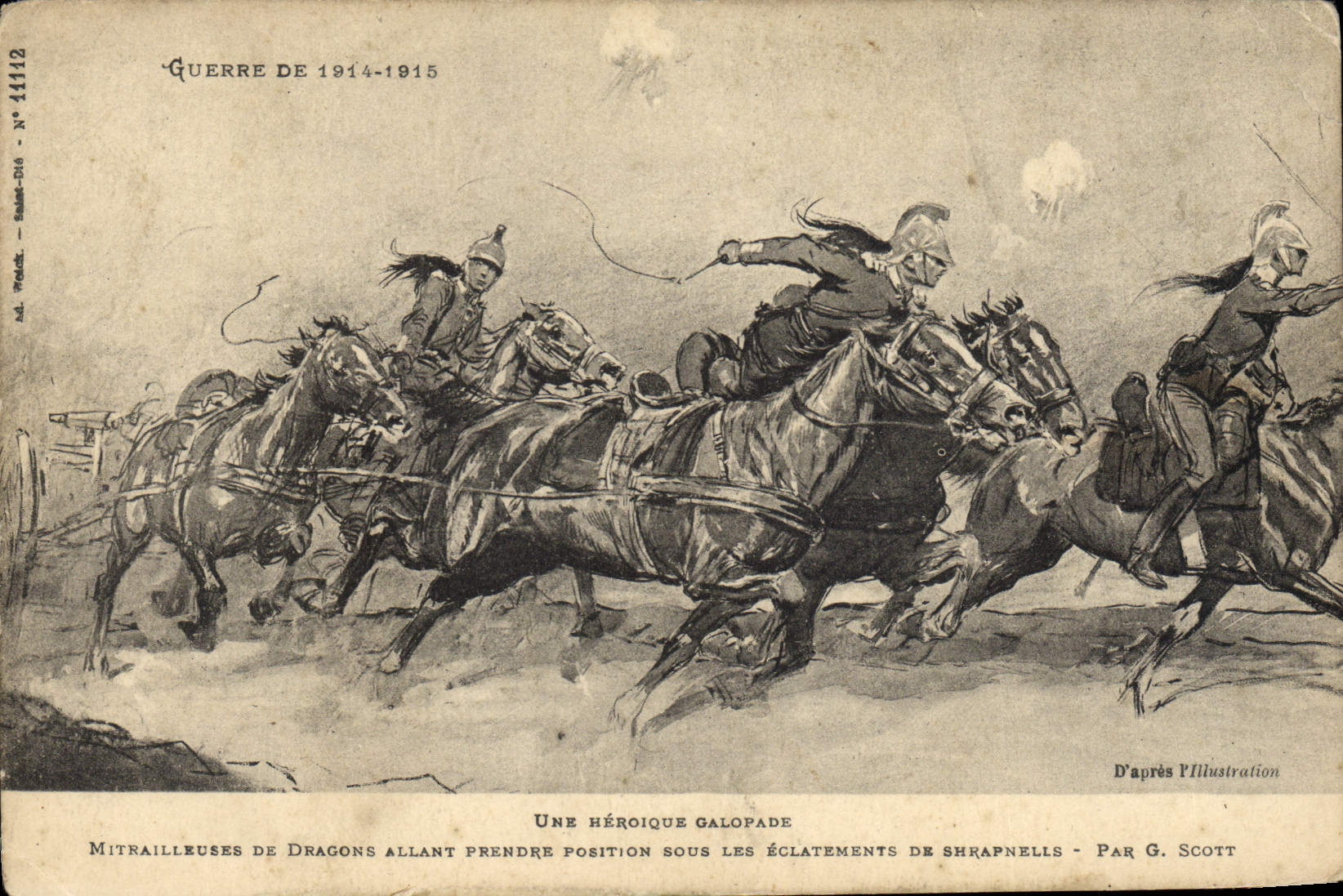 CPA Militaria Une heroique galopade Mitrailleuses de dragons