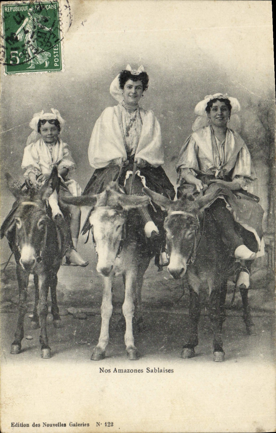 Vintage Postcard Folklore Our amazones Sablaises Donkey Mule