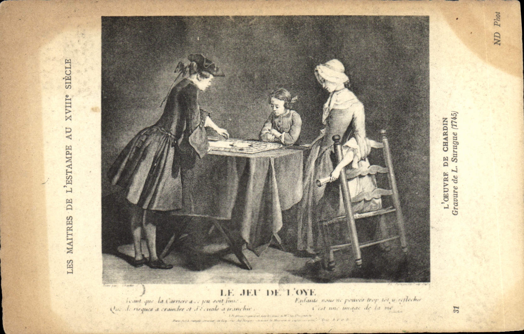 Vintage Postcard play of Oye Masters of the print Chardin Surugue