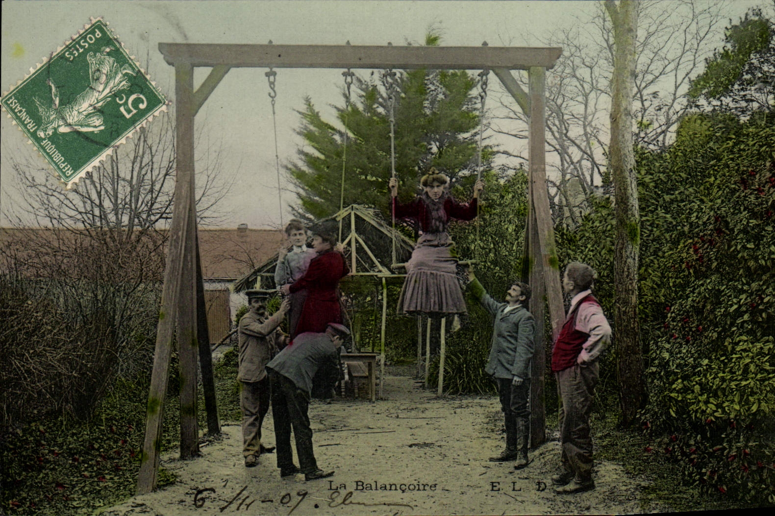Vintage Postcard the swing