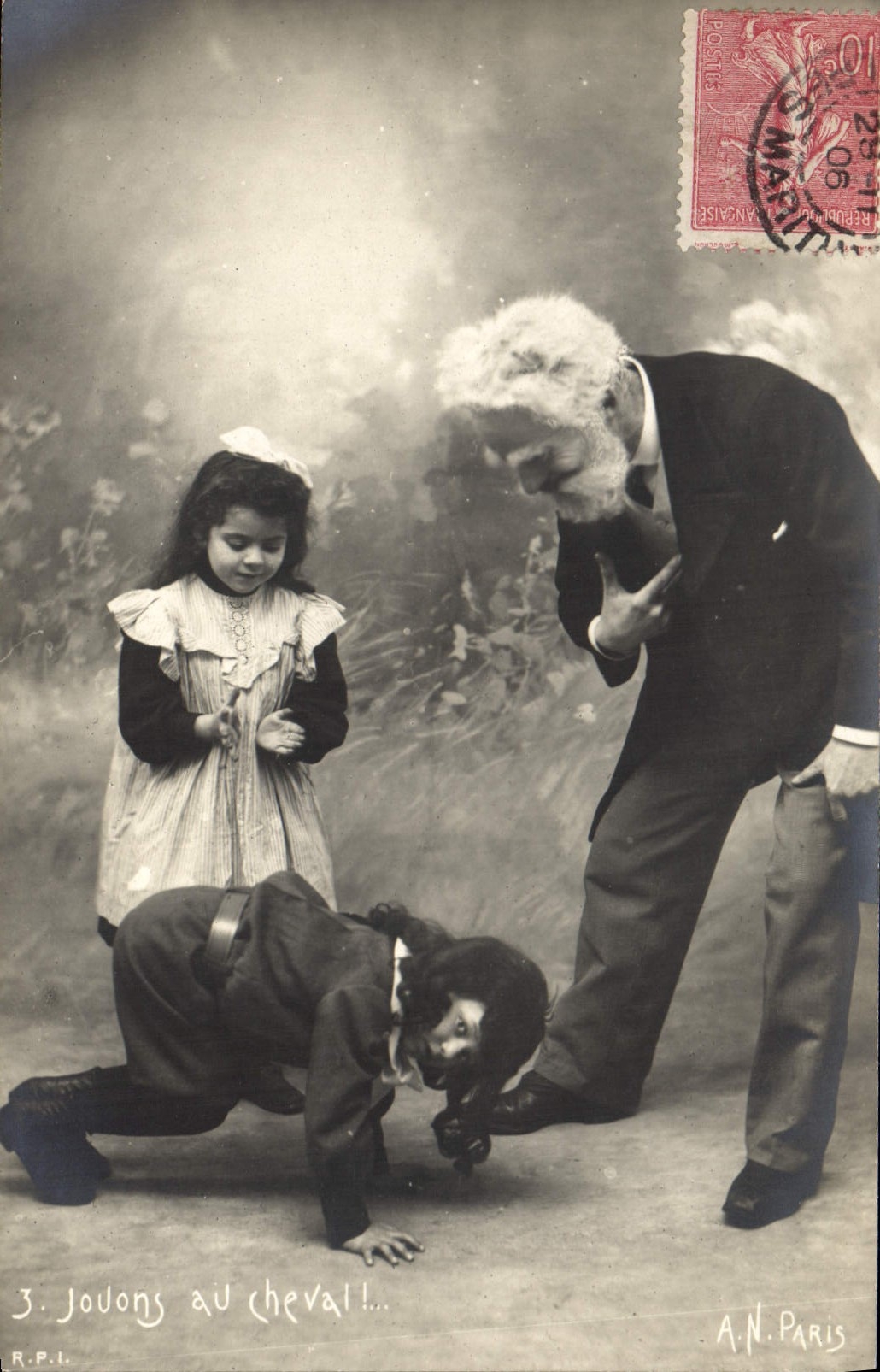 Vintage Postcard Enfants Let us play horse