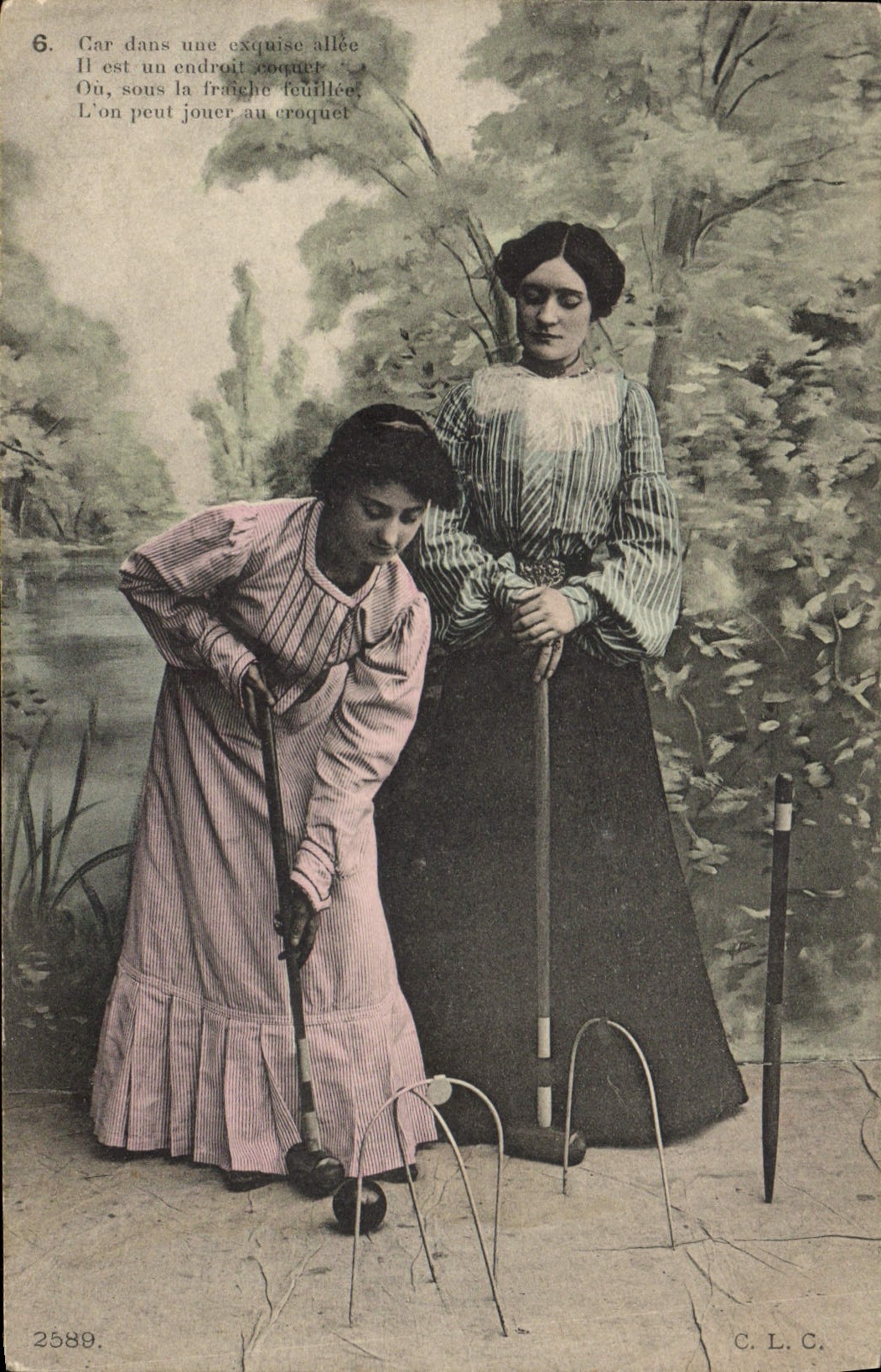 Vintage Postcard Women Croquet