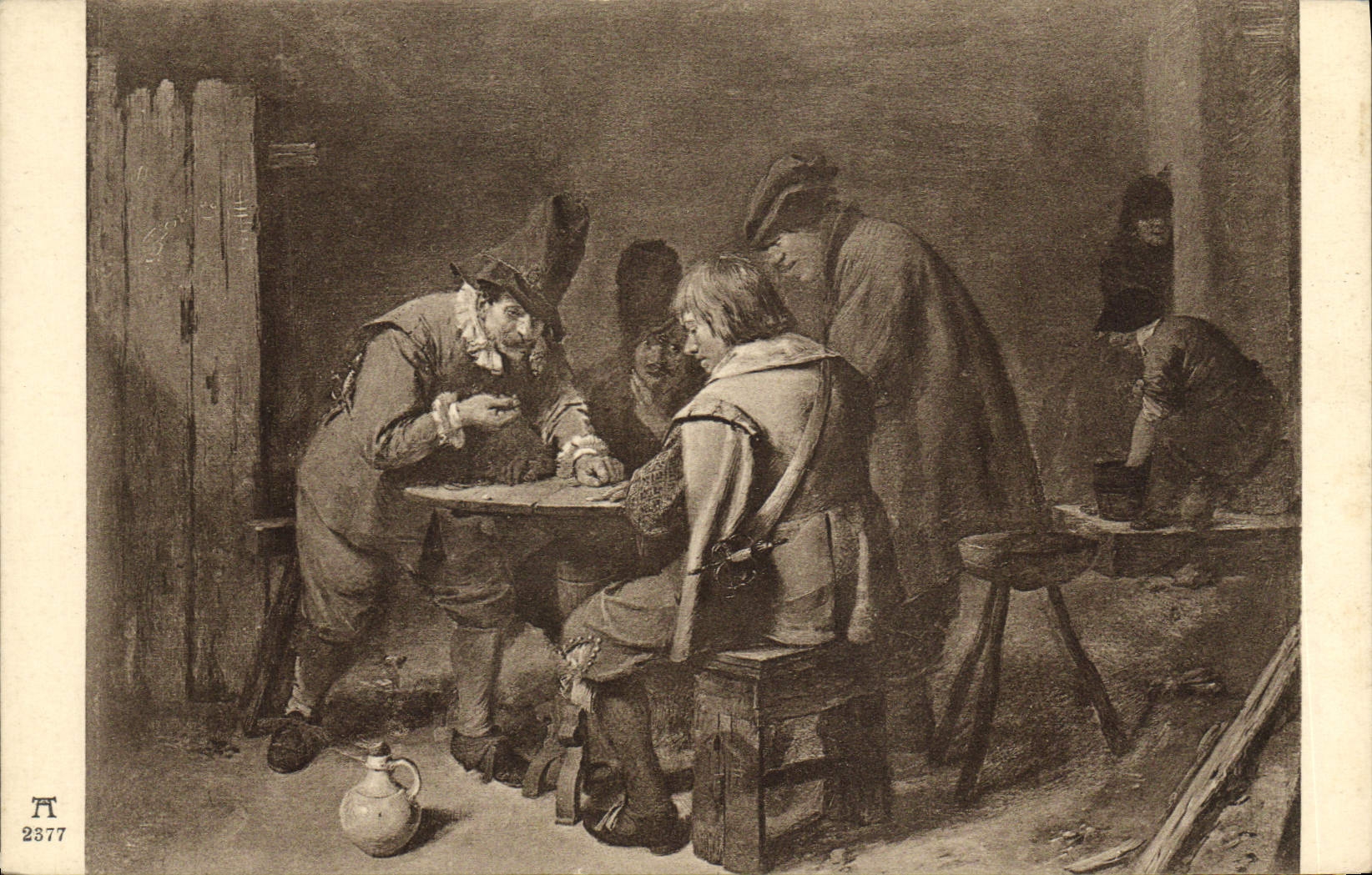 Vintage Postcard Two soldiers playing of Adrian Brouwer