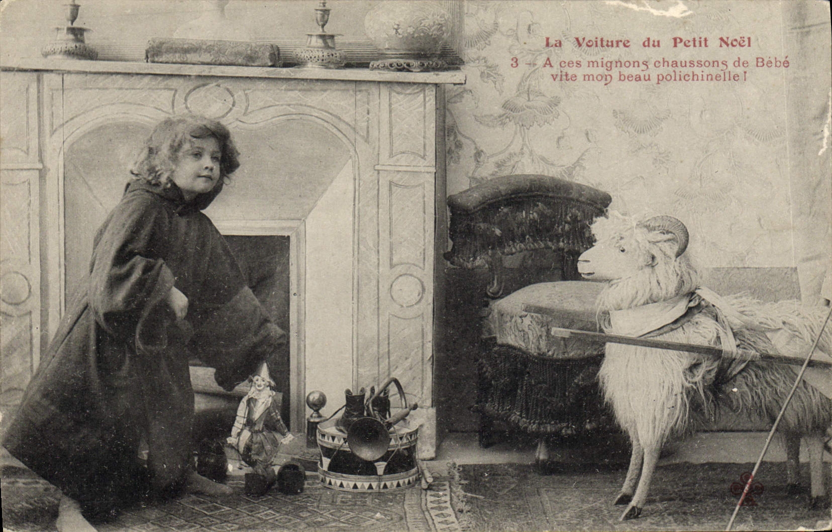 Vintage Postcard the car of Small Christmas Sheep