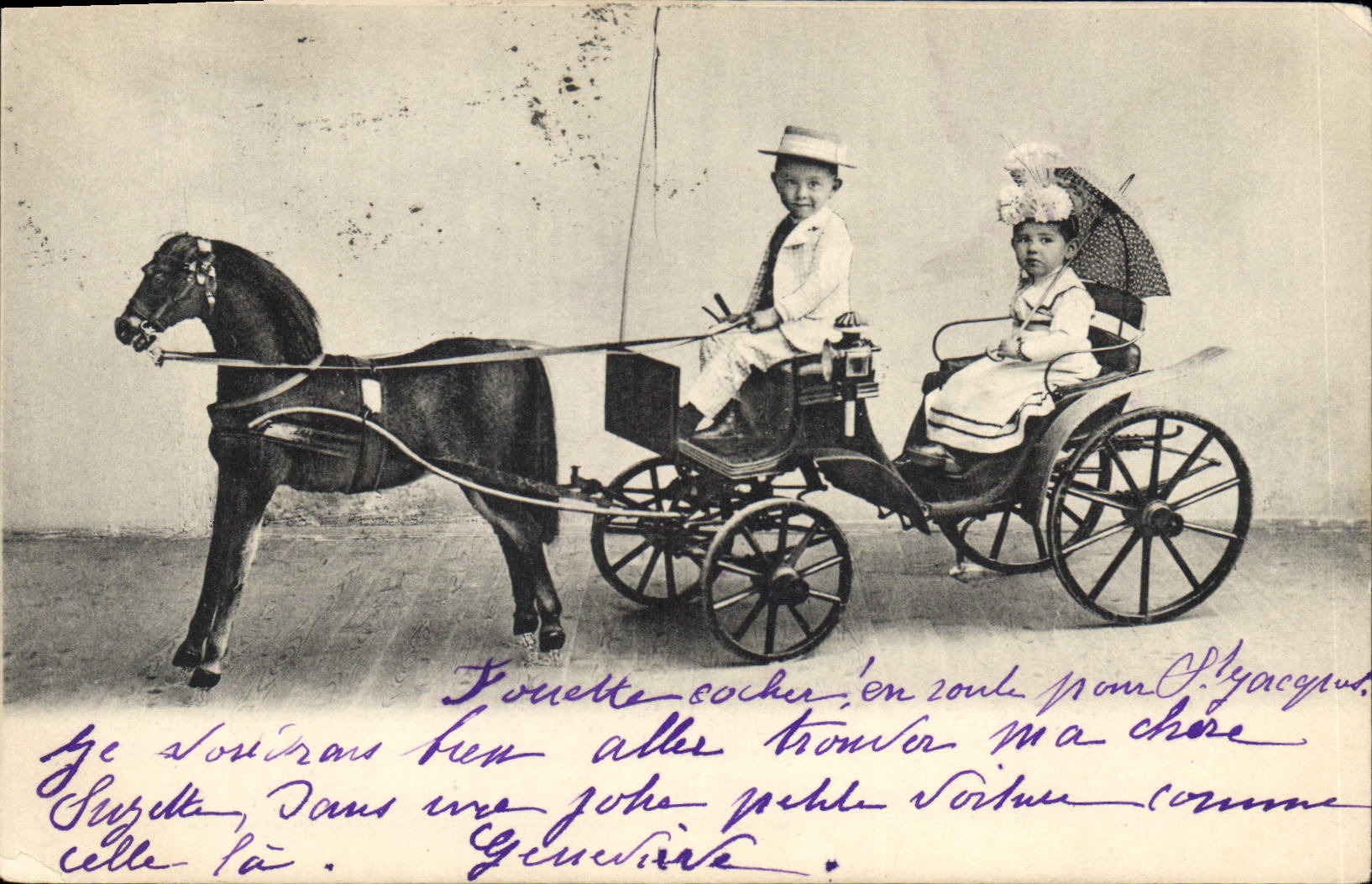 CPA Enfants Cheval Caleche 