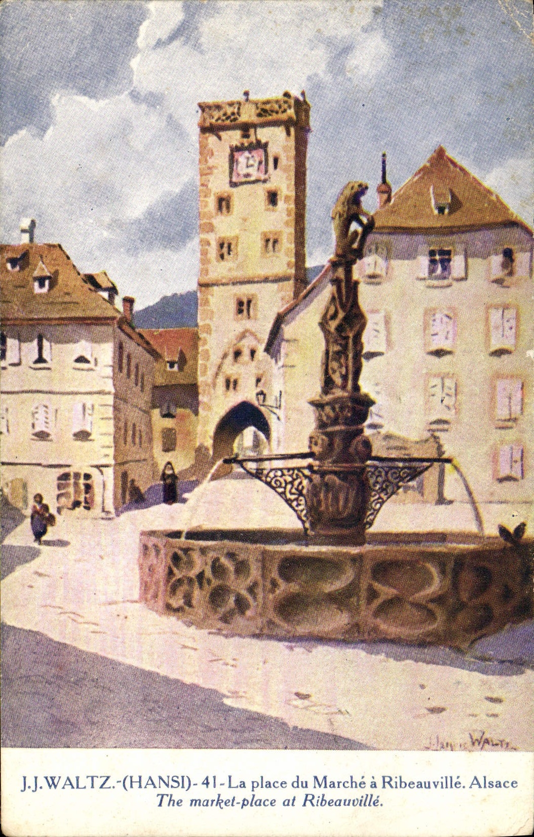 Vintage Postcard Fantaisie Illustrator Hansi Alsace the place of walk has Ribeauville