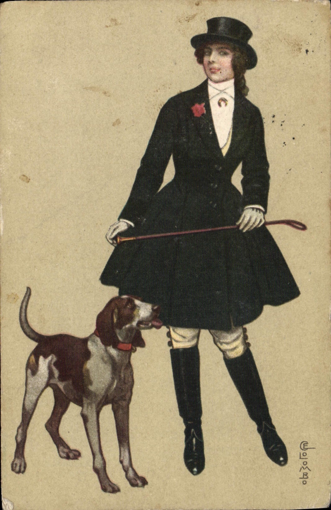 Vintage Postcard Fantasy Illustrator Colombo Woman Dog