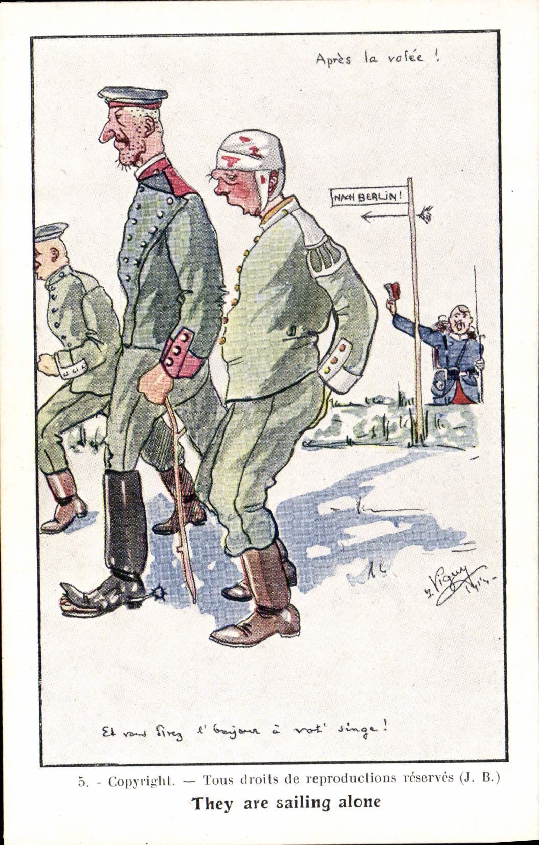 Vintage Postcard Fantasy Illustrator They are sailing alone Militaria