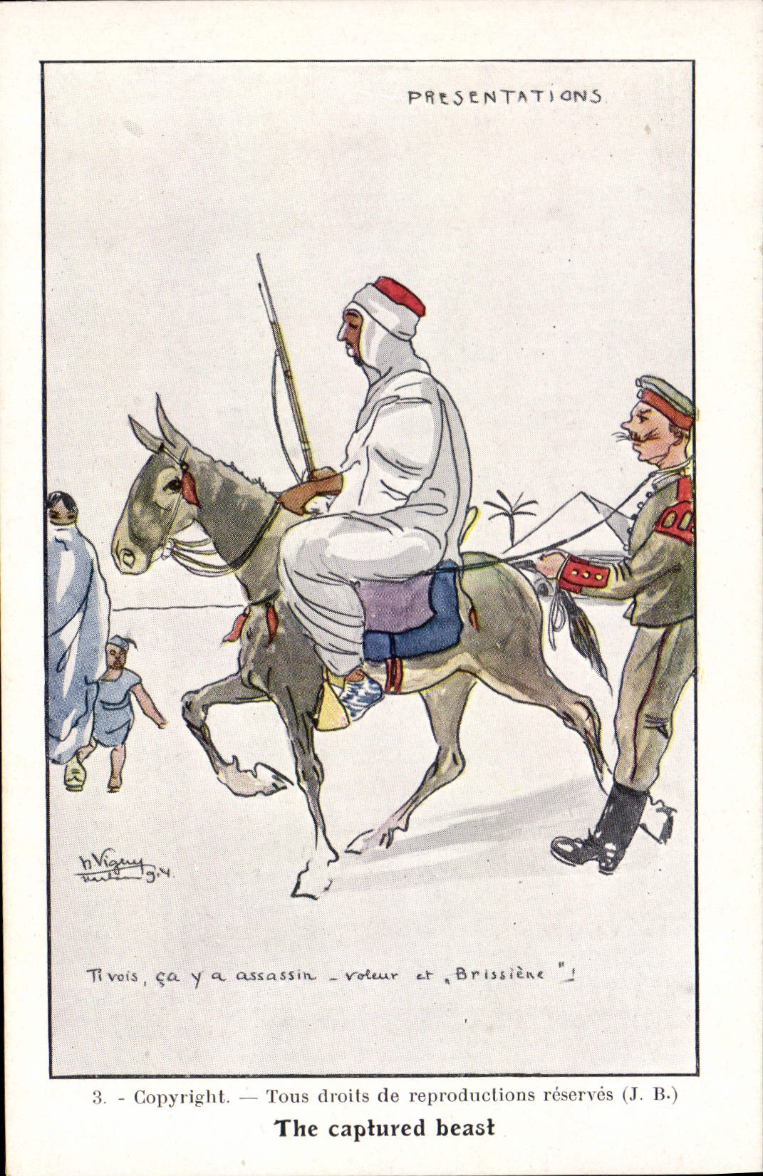Vintage Postcard Fantasy Illustrator Presentations Donkey Militaria mule