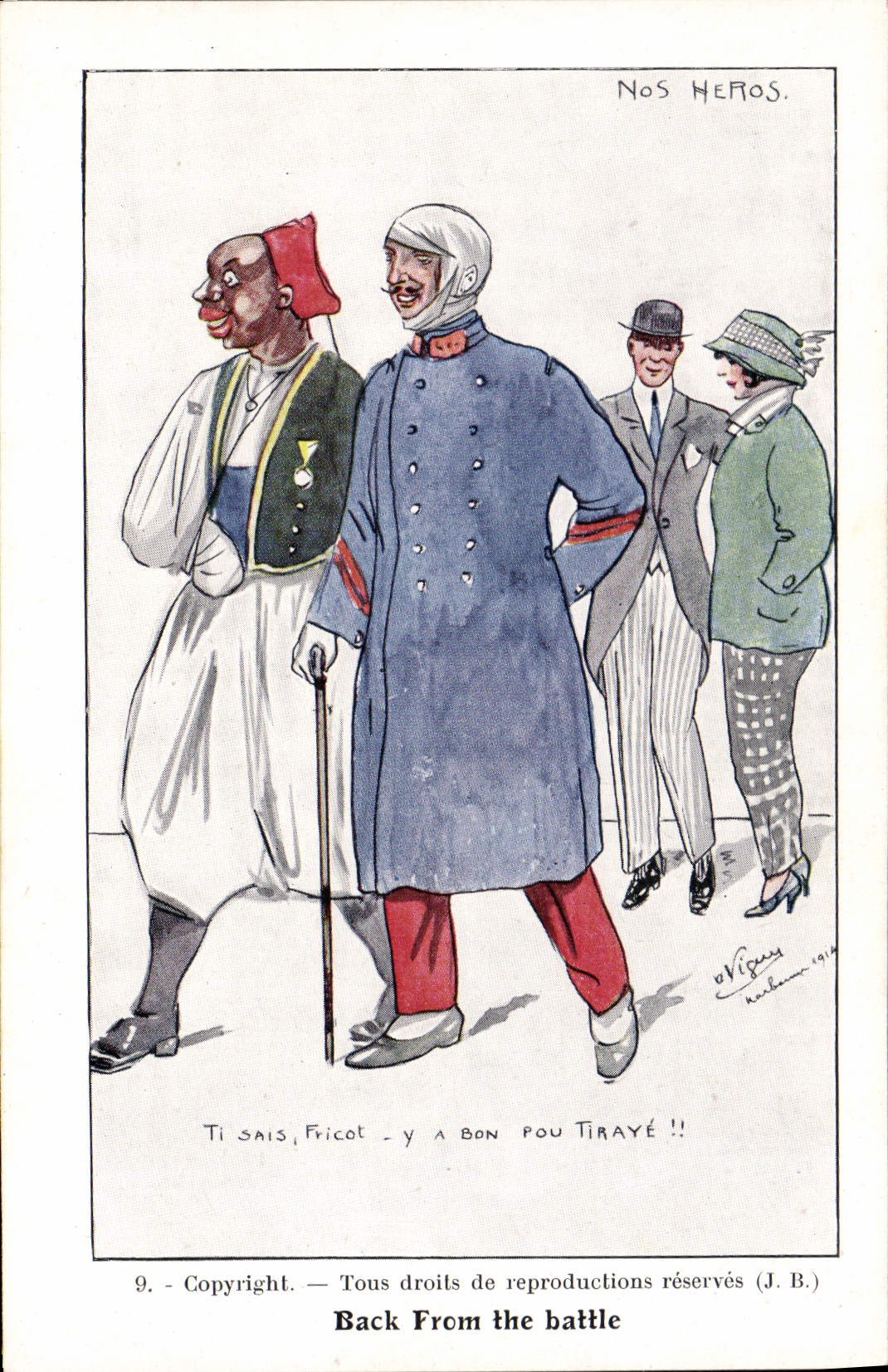 Vintage Postcard Fantasy Illustrator Back from the battle Militaria