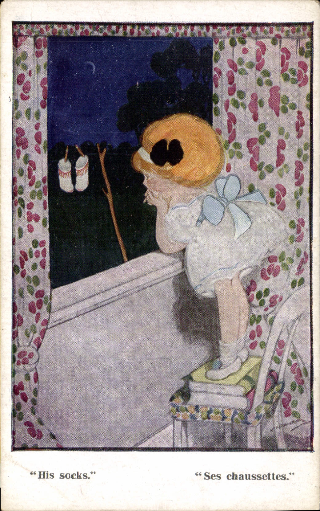 Vintage Postcard Fantasy Illustrator Child His socks