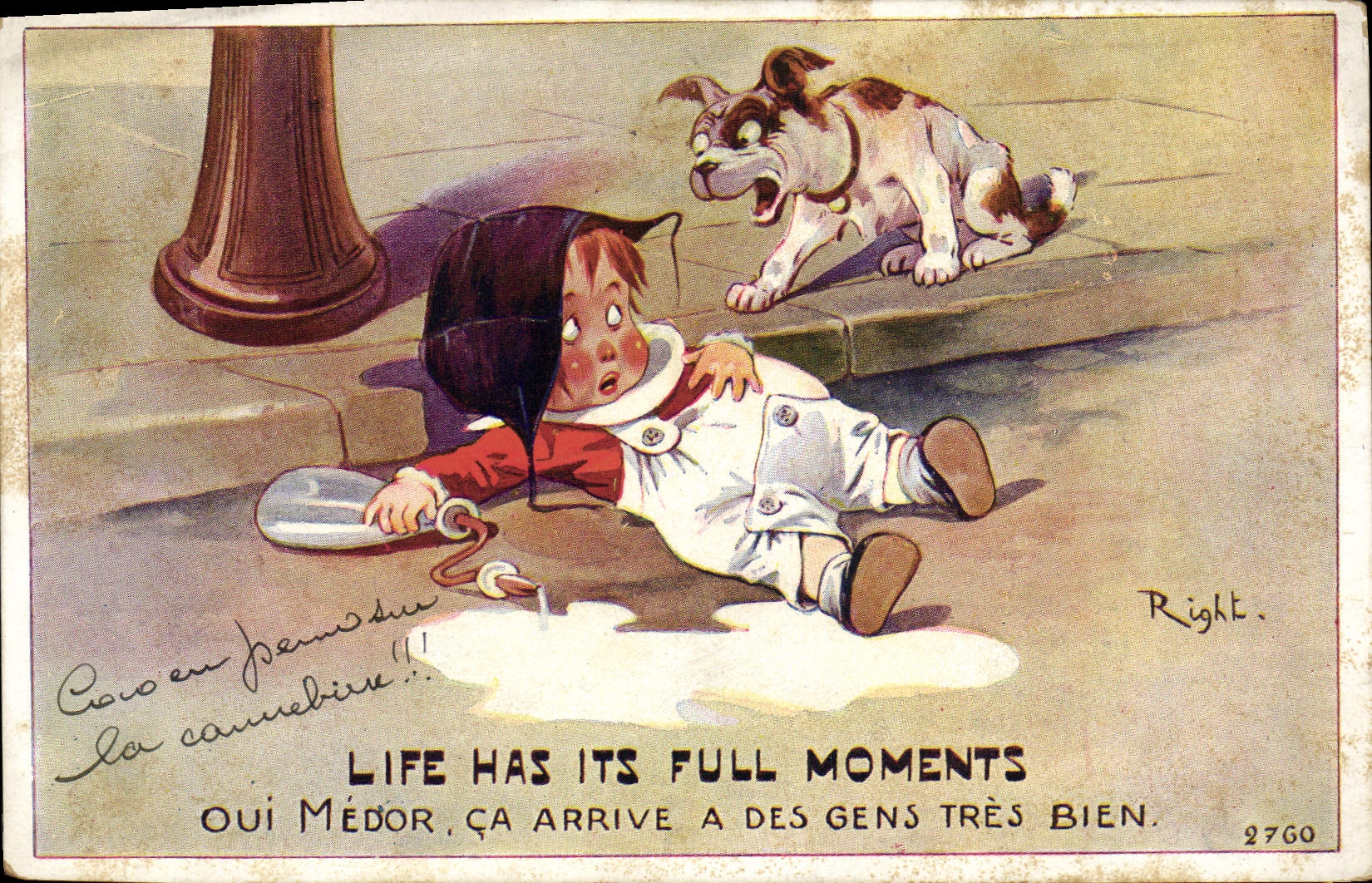 Vintage Postcard Fantasy Illustrator Child Life has its full moments Dog