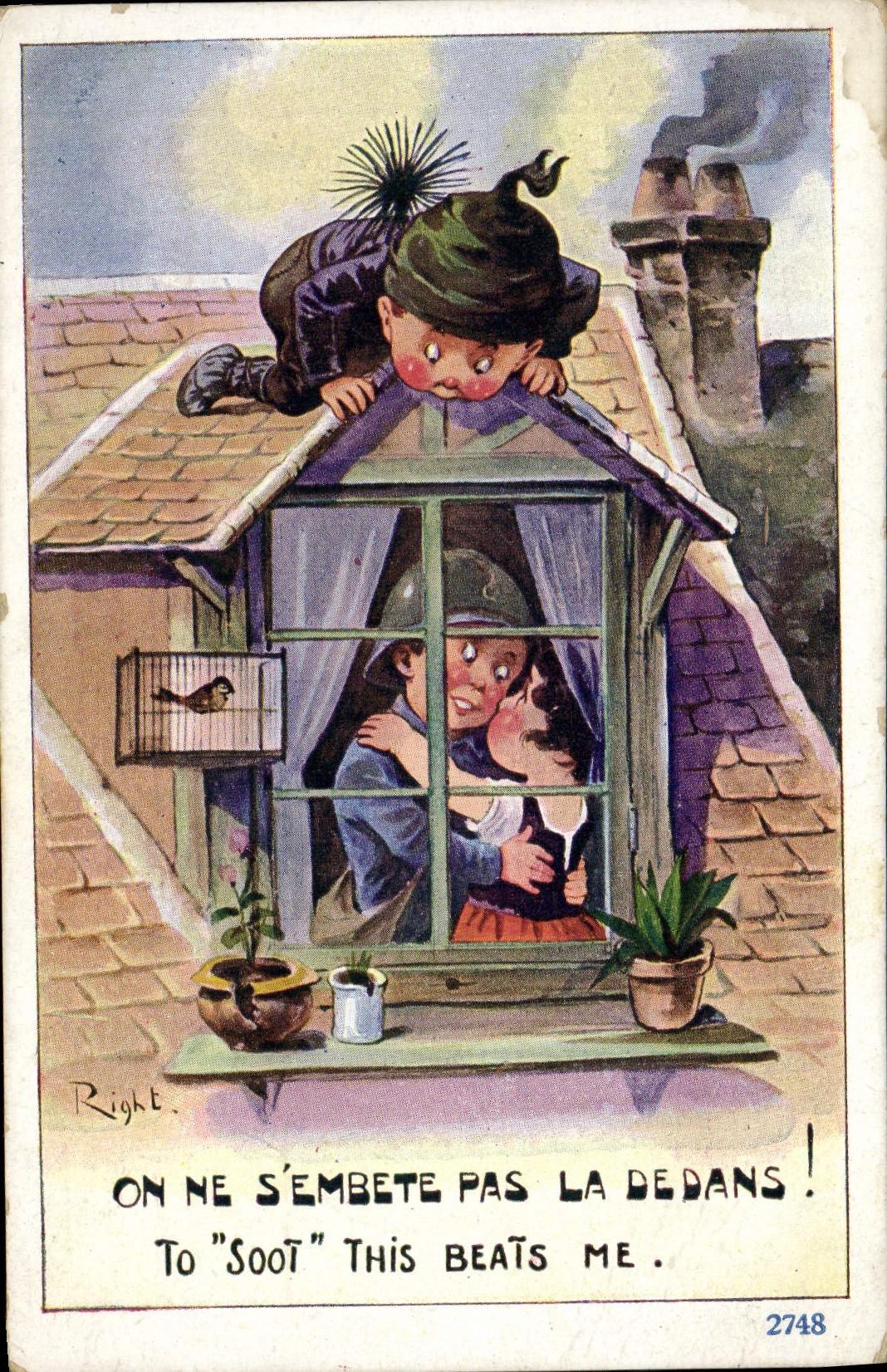 Vintage Postcard Fantasy Illustrator Right Chimney sweeper Militaria Children