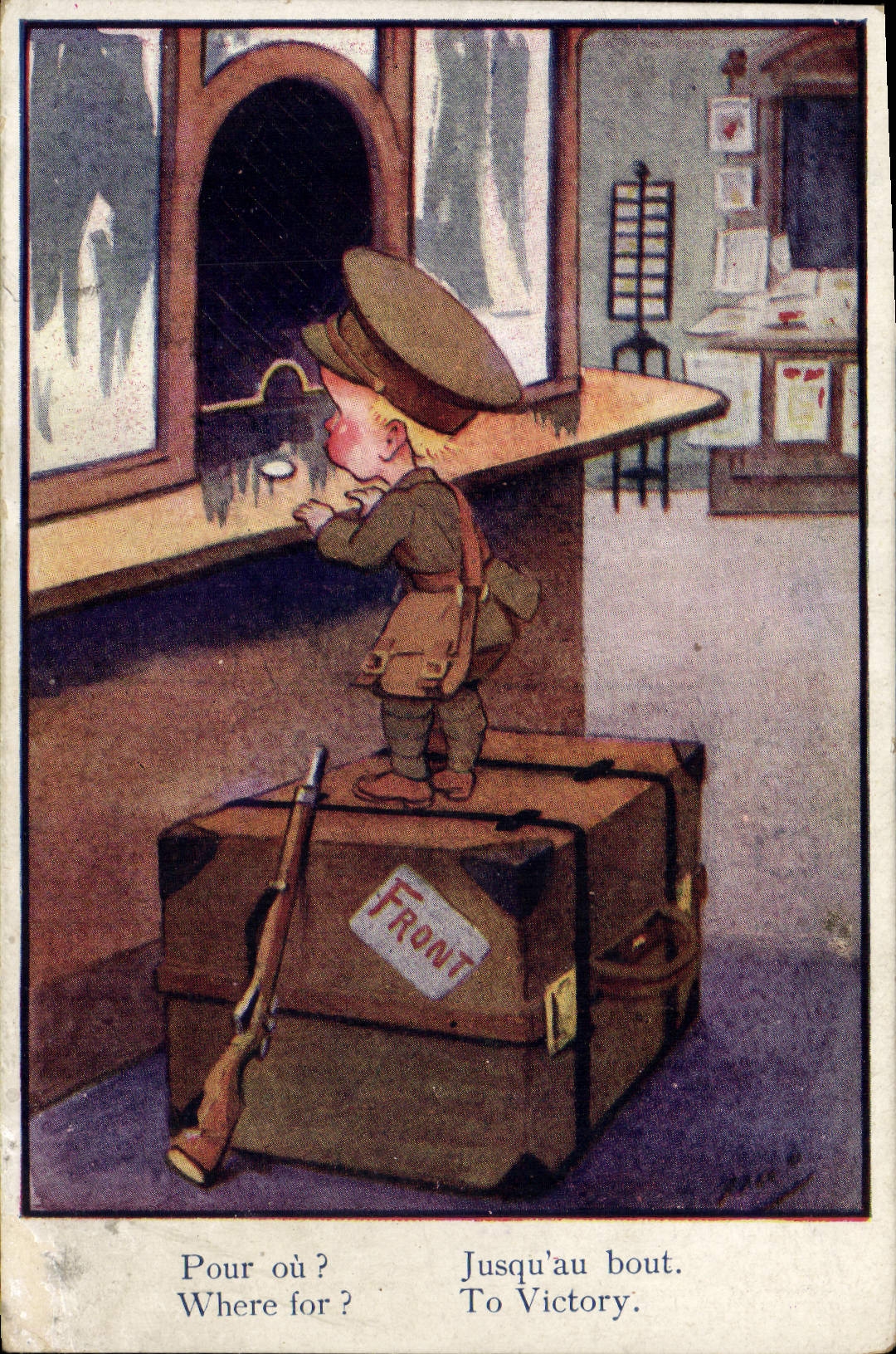 Vintage Postcard Fantasy Illustrator Militaria Child