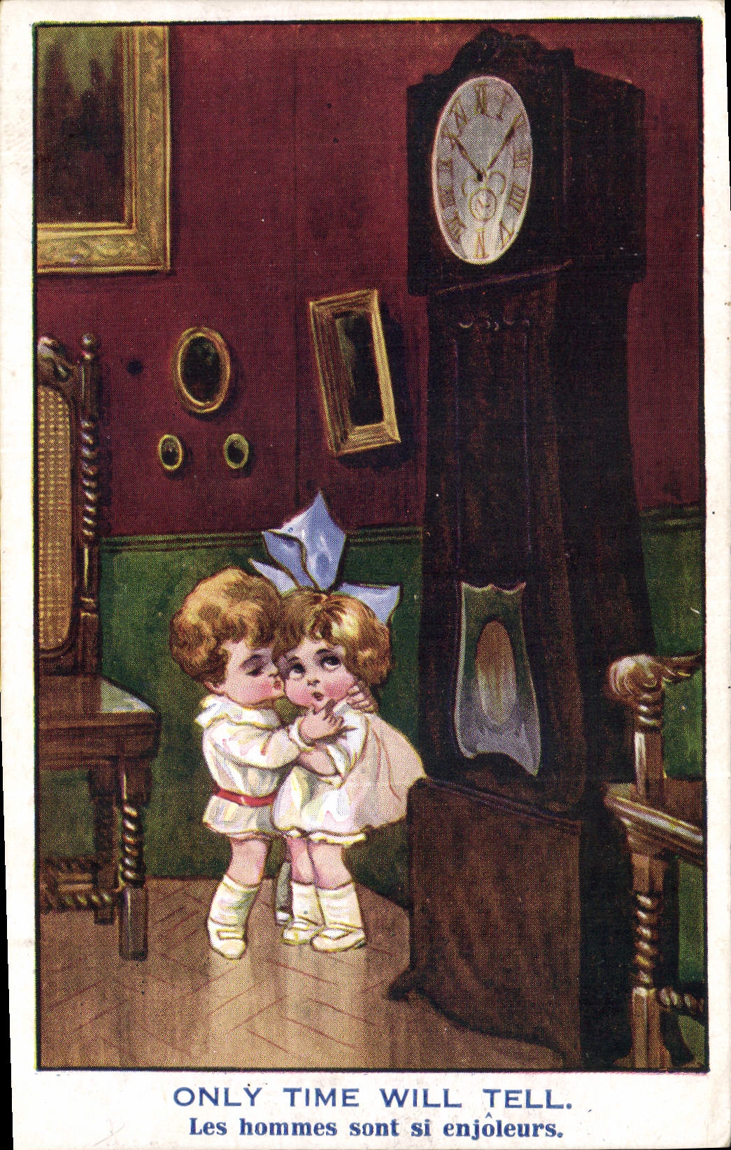 Vintage Postcard Fantasy Illustrator Children Clock
