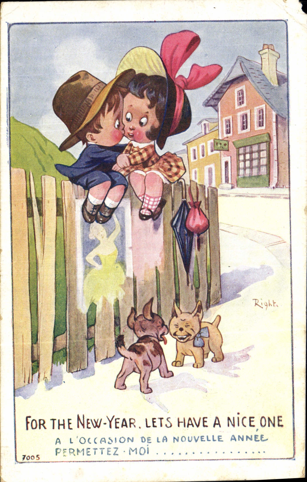 Vintage Postcard Fantasy Illustrator Right Children Dog