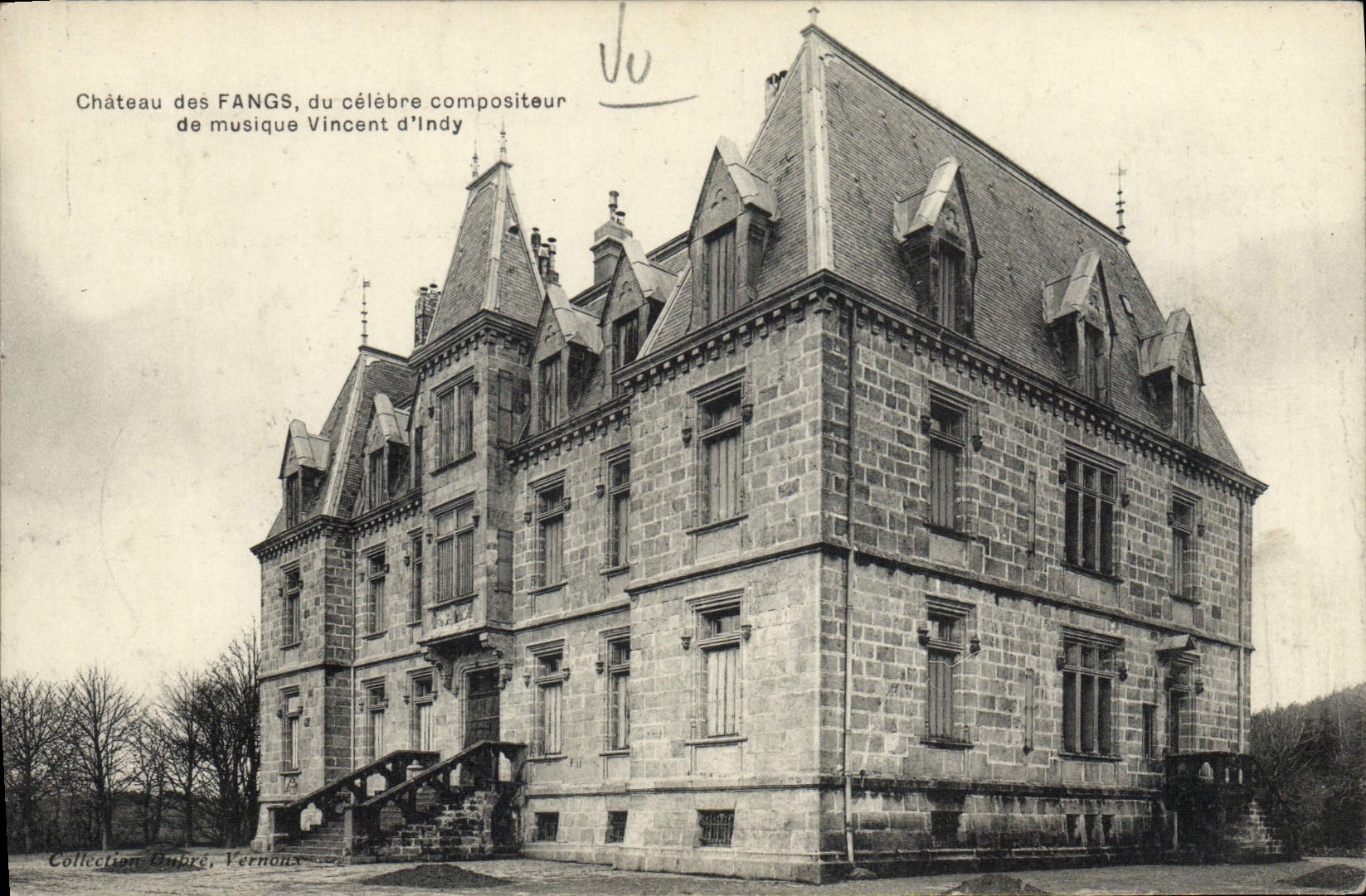 Postal Castillo del Fangs famoso del compositor de música Vincent de Indy