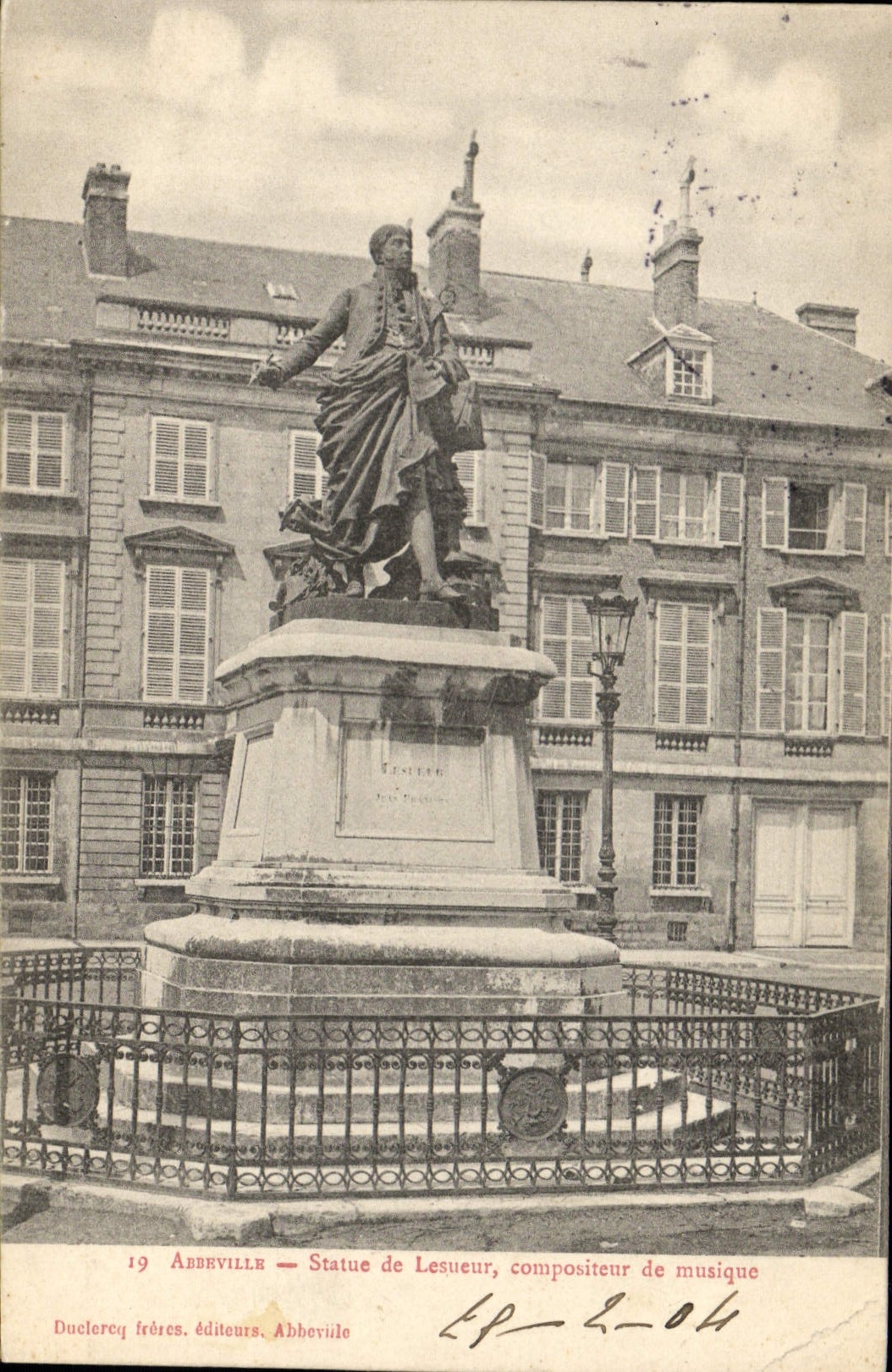 Postal Abbeville Estatua de Lesueur compositor de música