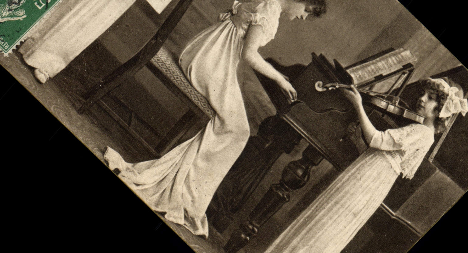 Postal Niños Piano Violín