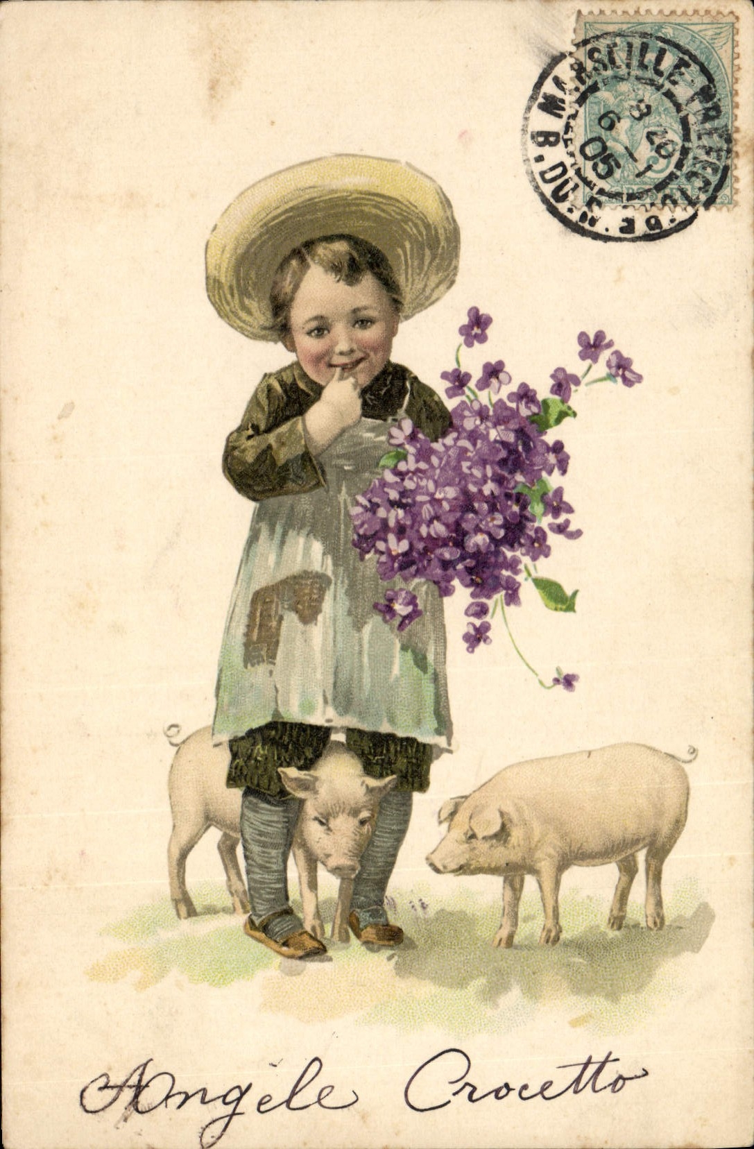 CPA Cochon Porc Enfant 