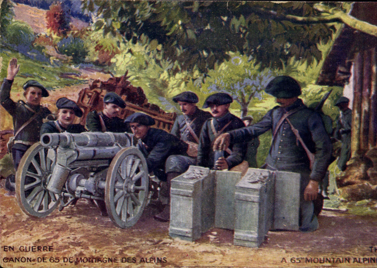 Vintage Postcard Militaria Canon Alpine hunters of 65 of mountain of the alpine ones