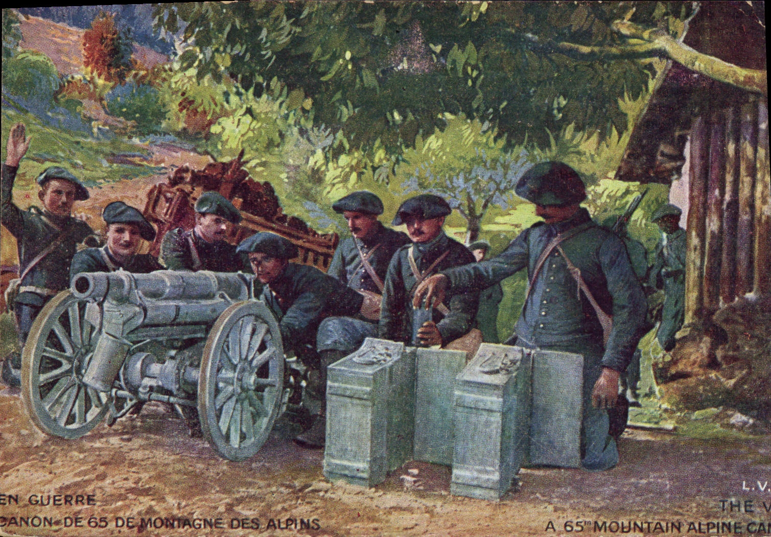 CPA Militaria Chasseurs alpins Canon de 65 de montagne des alpins