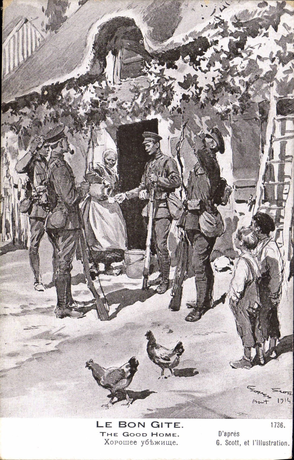 Postal Militaria la buena morada Scott la ilustración