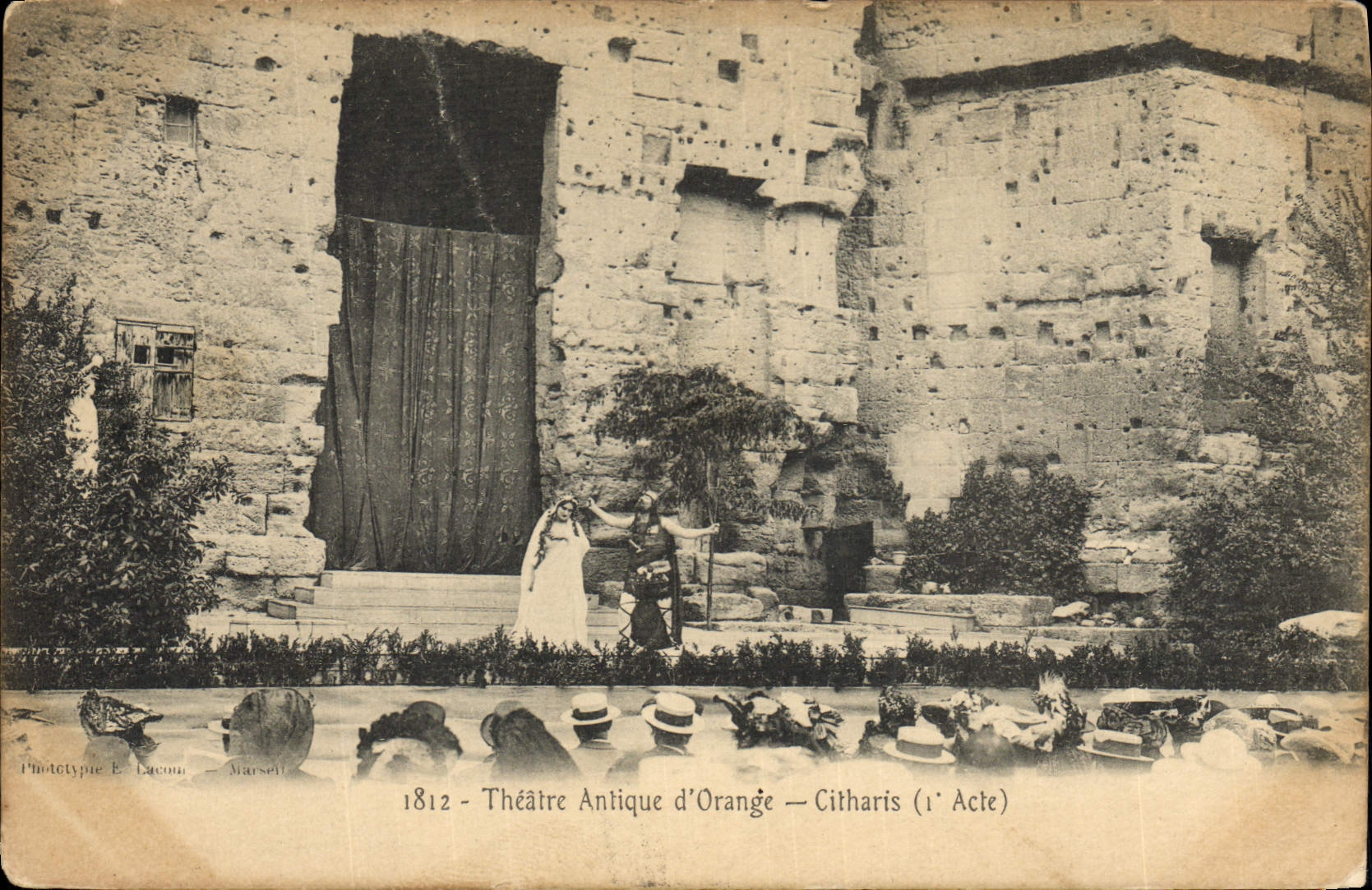 Ancient Vintage Postcard Theater of Citharis Orange 1st Act