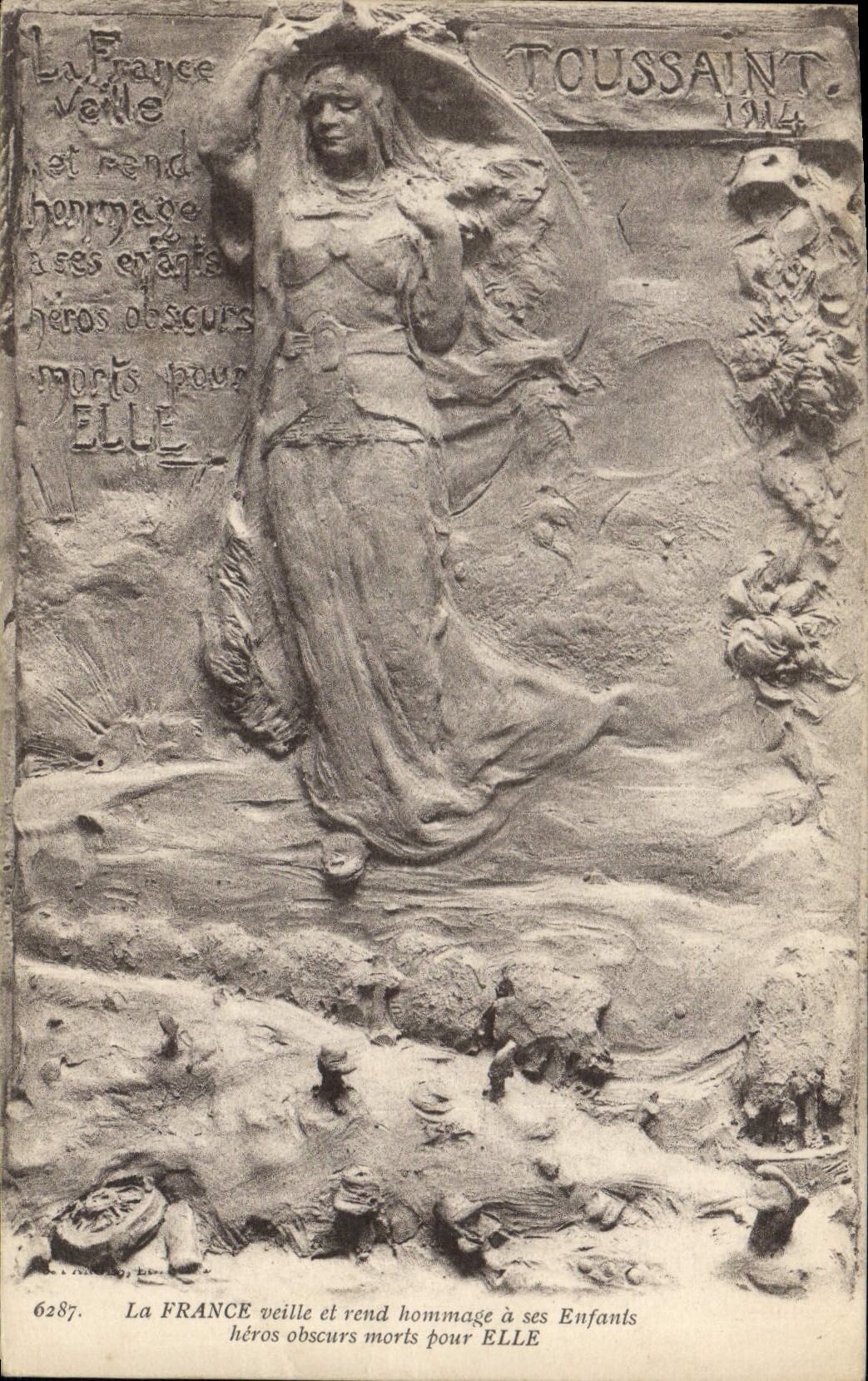 Vintage Postcard France takes care and pays homage has his/her All Saints' day children